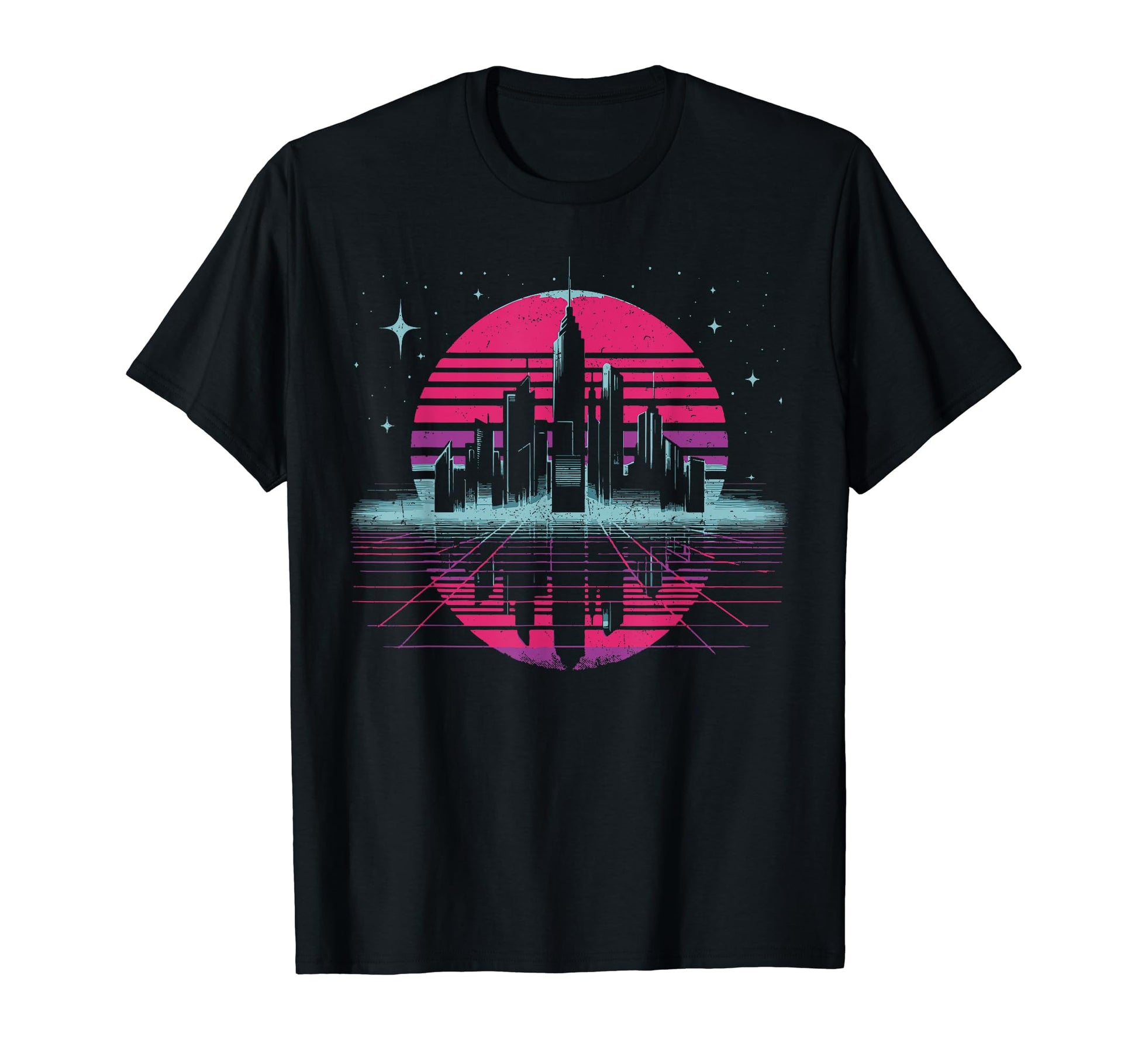 Cityscape City Skyline Vaporwave T-Shirt - Fun Novelty Design for Adults - T-Shirt, Sweatshirt, Hoodie