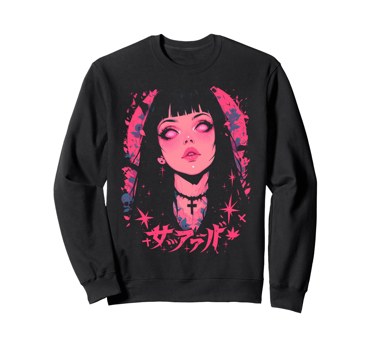Goth Grunge Demon Anime Waifu Horror Sweatshirt - Unique Graphic Men Women - T-Shirt, Sweatshirt, Hoodie