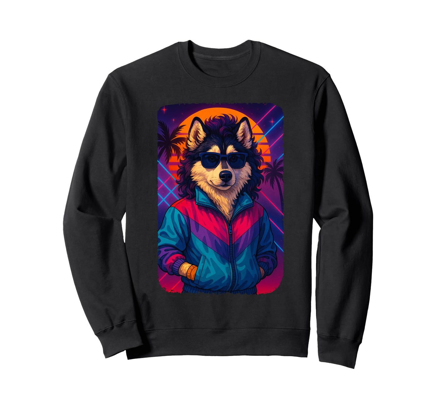 80S Aesthetic Husky Tracksuit Sweatshirt - Custom Art Print Men Women - T-Shirt, Sweatshirt, Hoodie
