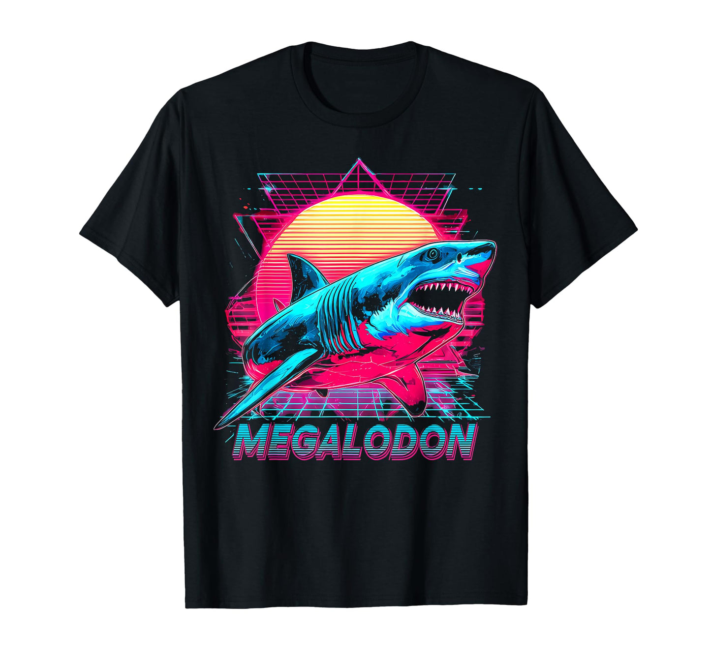 Megalodon Shark Ocean Vaporwave T-Shirt - Fun Novelty Design for Adults - T-Shirt, Sweatshirt, Hoodie