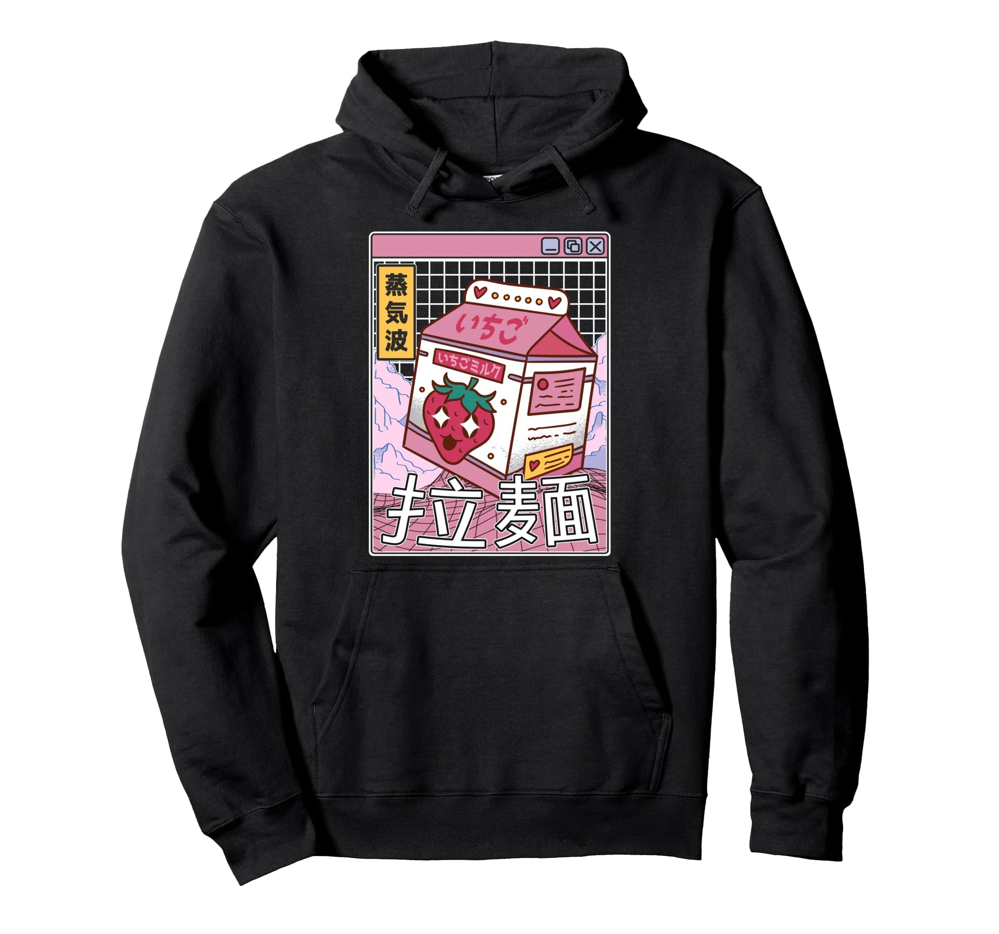 Strawberry Milk Carton Kawaii Grid Hoodie - Minimalist Print Unisex - T-Shirt, Sweatshirt, Hoodie