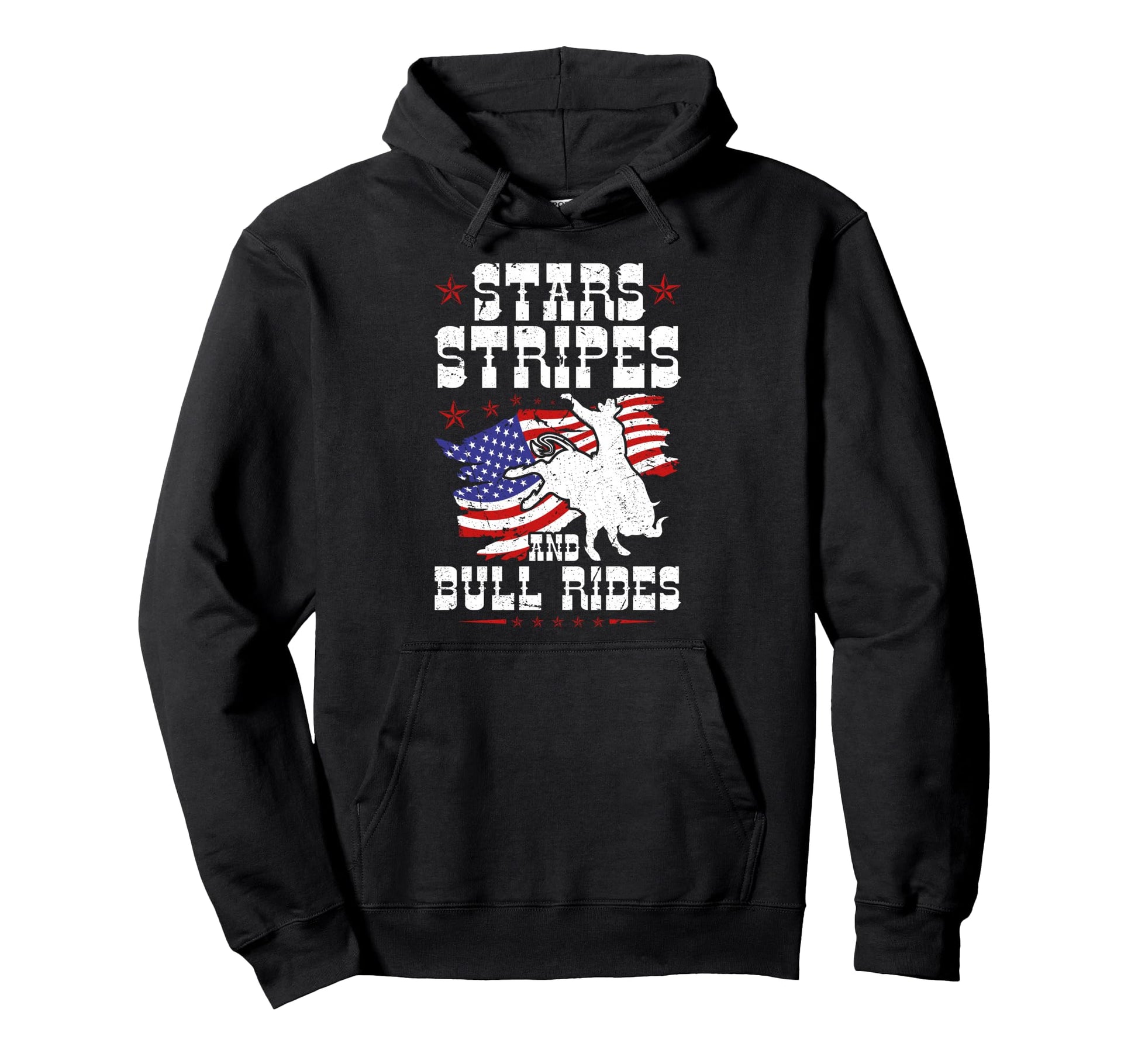 Stars Stripes Bull Rides Us Flag Cowboy Hoodie - Unique Graphic Unisex - T-Shirt, Sweatshirt, Hoodie