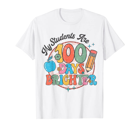 100 Days Brighter Teacher 100 Days T-Shirt - Aesthetic Graphic Unisex - T-Shirt, Sweatshirt, Hoodie