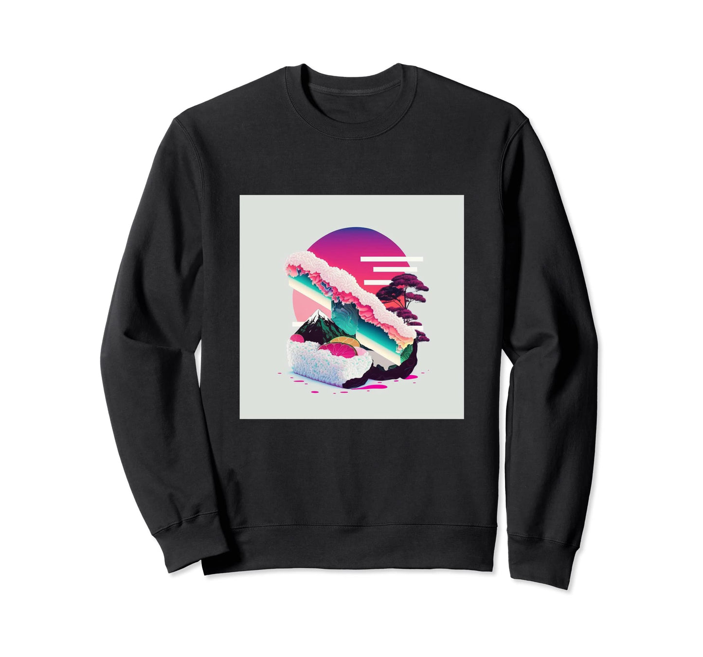 Vaperwave Aesthetic Glitch Sushi Sweatshirt - Trendy Graphic for Adults - T-Shirt, Sweatshirt, Hoodie