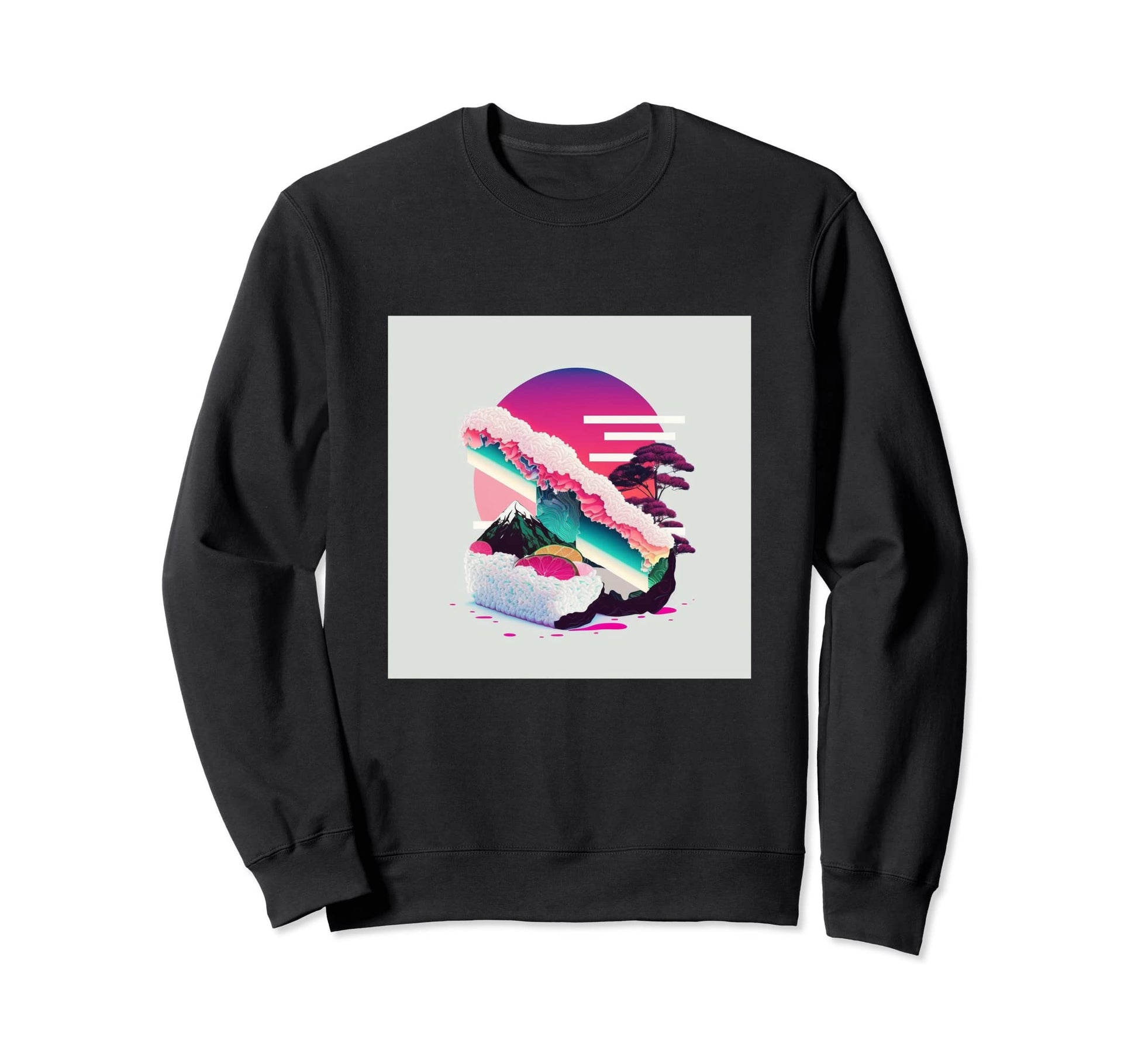 Vaperwave Aesthetic Glitch Sushi Sweatshirt - Trendy Graphic for Adults - T-Shirt, Sweatshirt, Hoodie