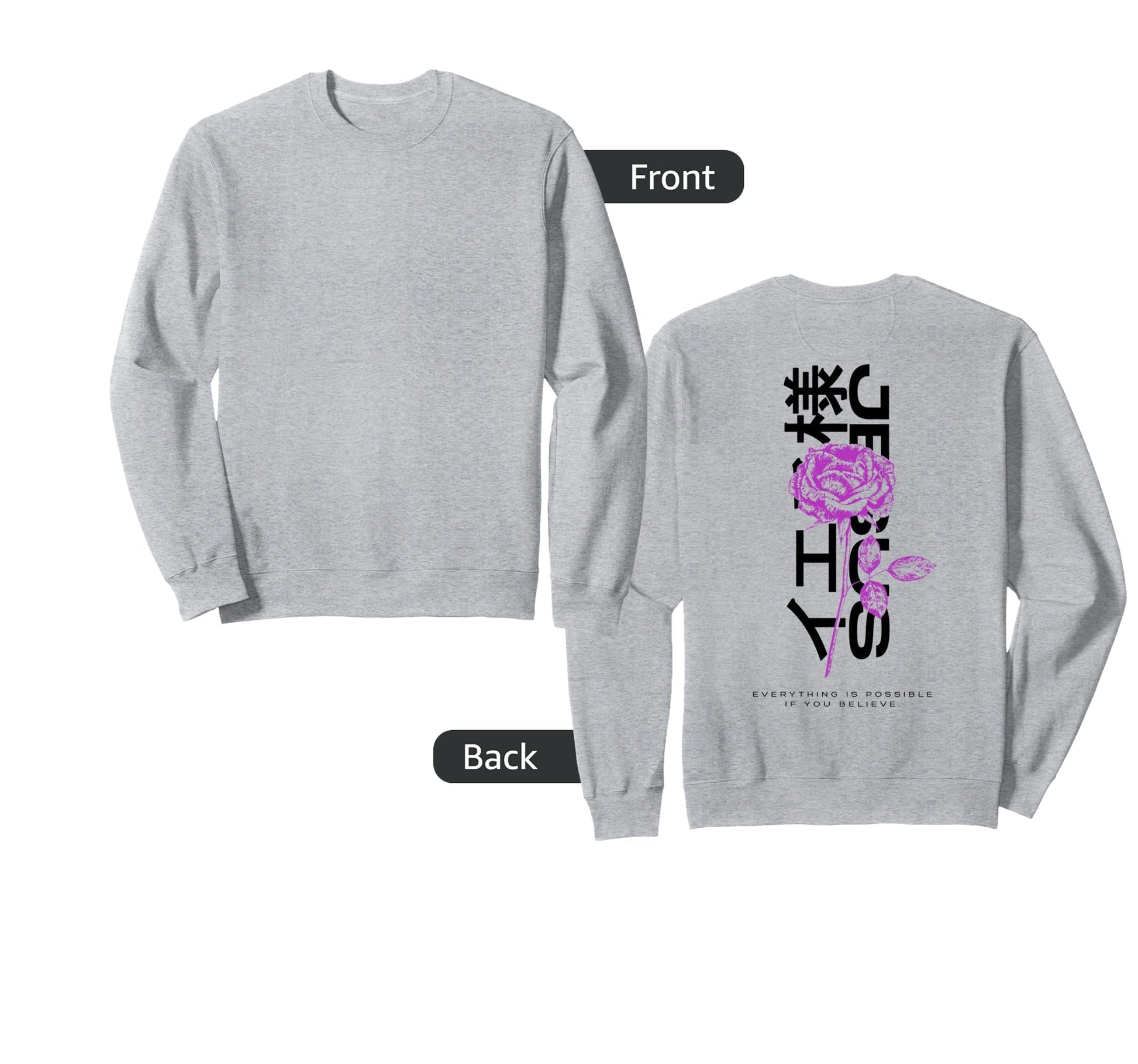 Jesus Rose Flower Backprint Japanese Sweatshirt - Novelty Apparel Unisex - T-Shirt, Sweatshirt, Hoodie