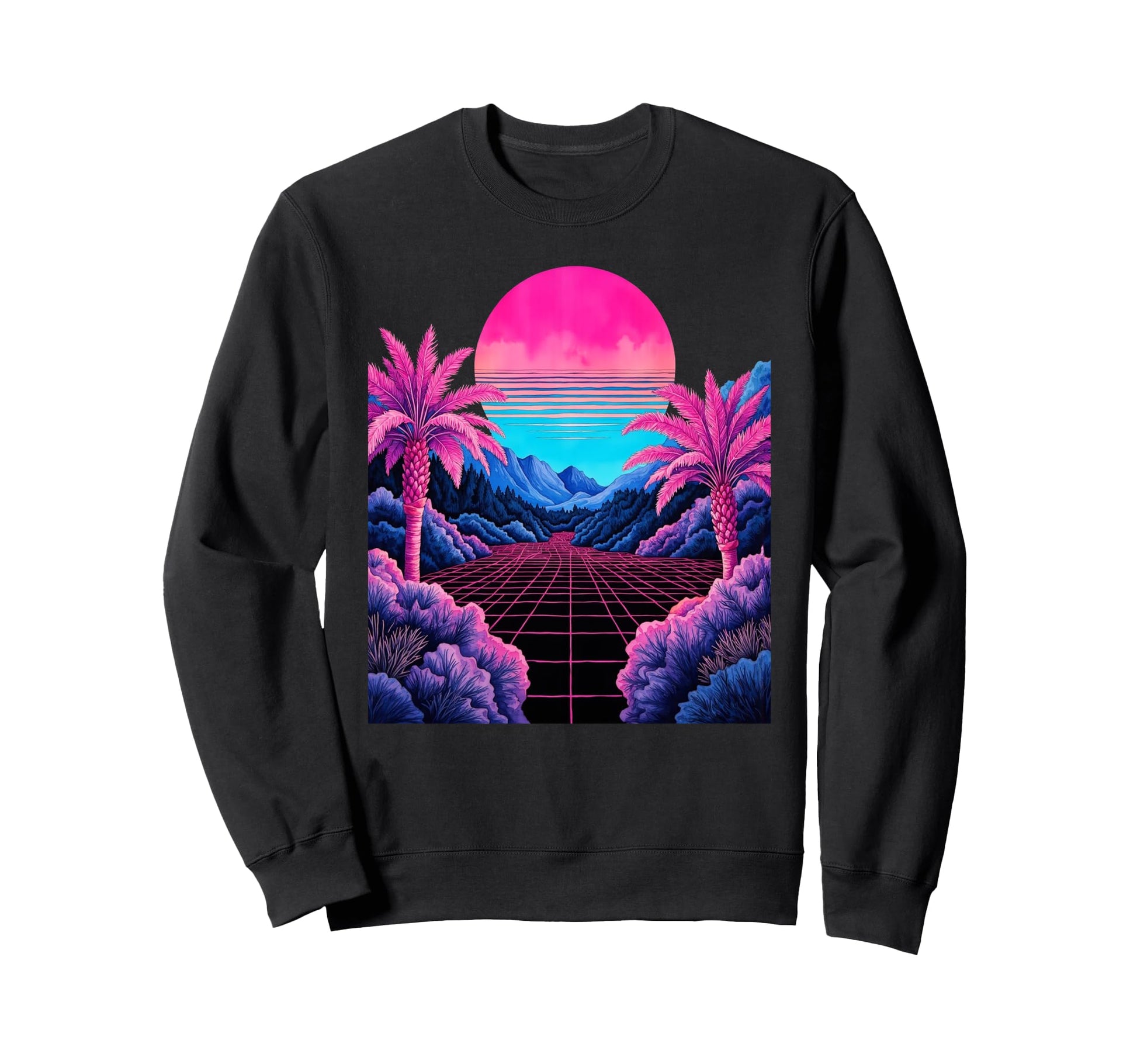 80S Vaporwave Aesthetic Palm Trees Sweatshirt - Graphic Print Men Women - T-Shirt, Sweatshirt, Hoodie