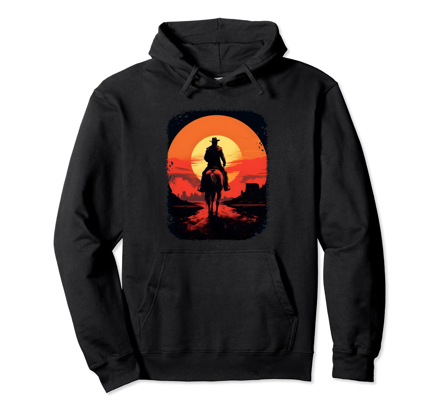 Sunset Horse Lover Riding Western Cowboy Hoodie - Unique Graphic Men Women - T-Shirt, Sweatshirt, Hoodie
