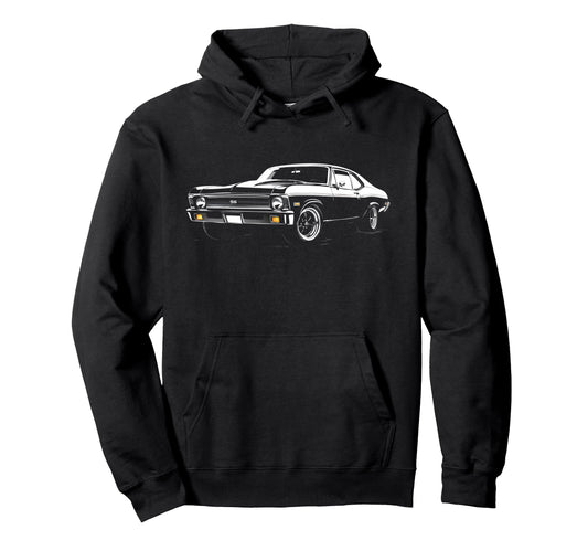 1969 69 Nova Ss Muscle Car Silhouette Front Hoodie - Trendy Graphic Unisex - T-Shirt, Sweatshirt, Hoodie