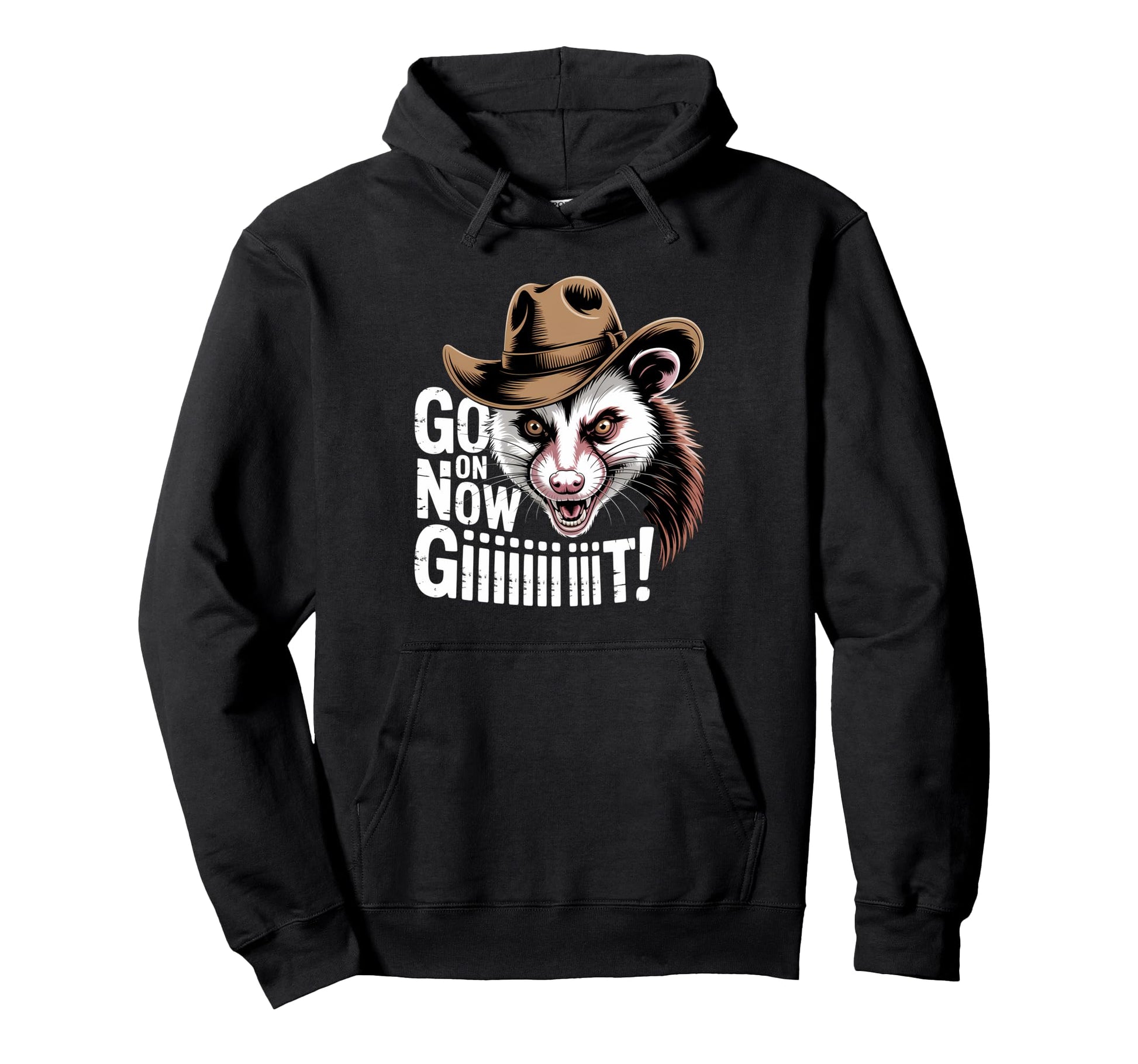 Go Now Git Western Country Possum Cowboy Hoodie - Trendy Graphic Unisex - T-Shirt, Sweatshirt, Hoodie