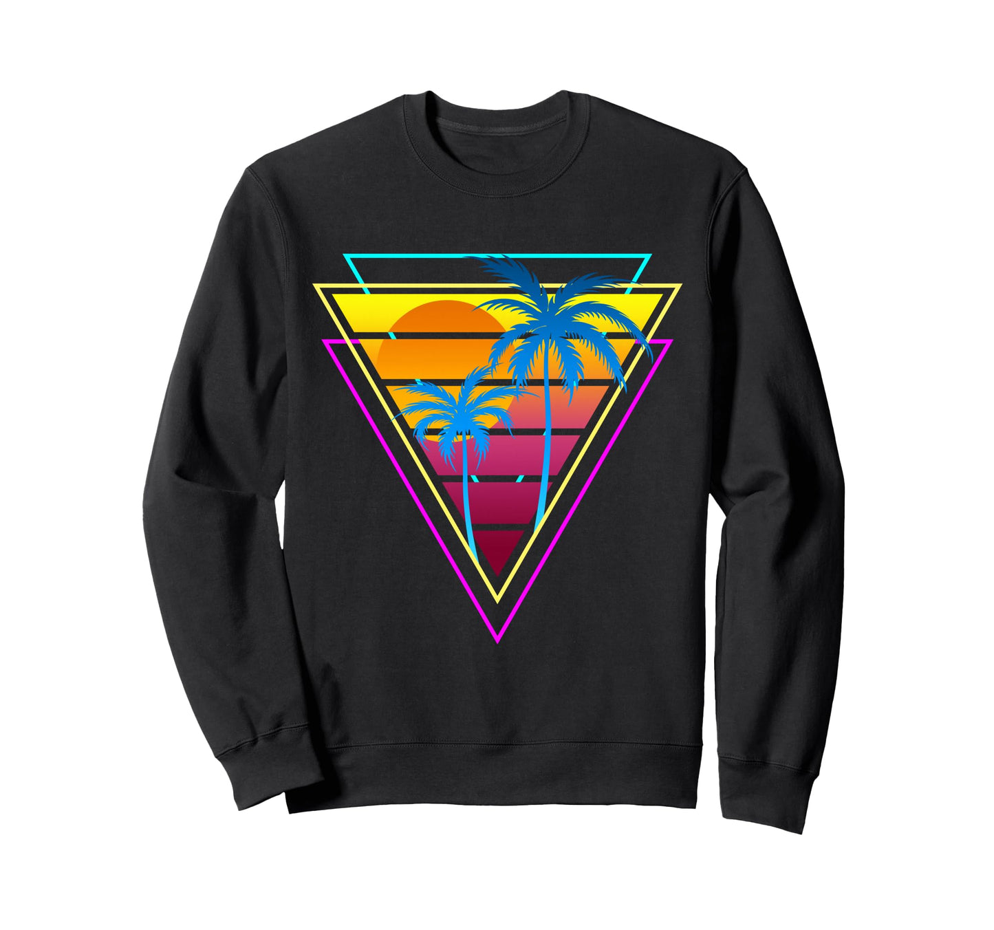 1980S 1990S Vaporwave Palm Trees Sun Sweatshirt - Unique Graphic Men Women - T-Shirt, Sweatshirt, Hoodie