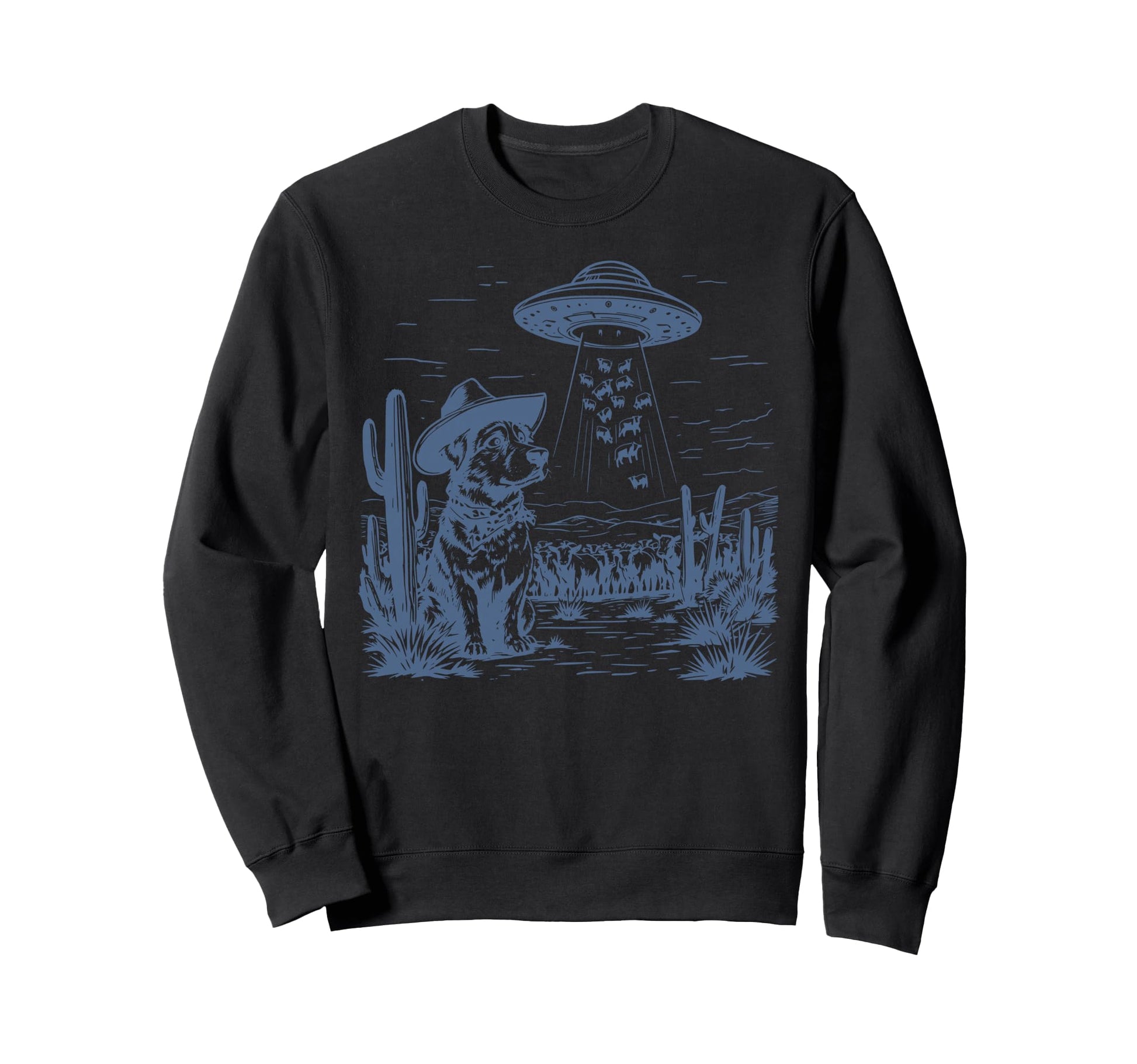 Dog Cattle Cowboy Cowgirl Ufo Western Sweatshirt - Streetwear Style Unisex - T-Shirt, Sweatshirt, Hoodie