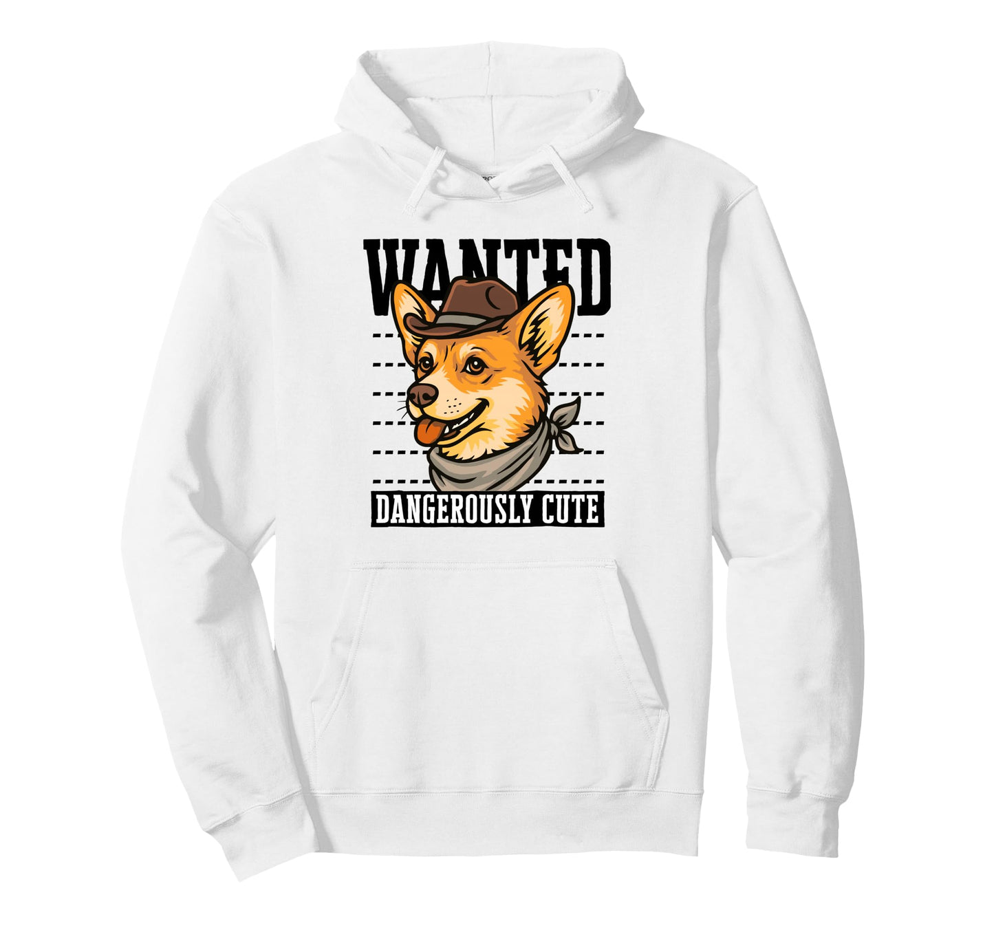 Funny Cowboy Wanted Corgi Drawing Hoodie - Streetwear Style Men Women - T-Shirt, Sweatshirt, Hoodie