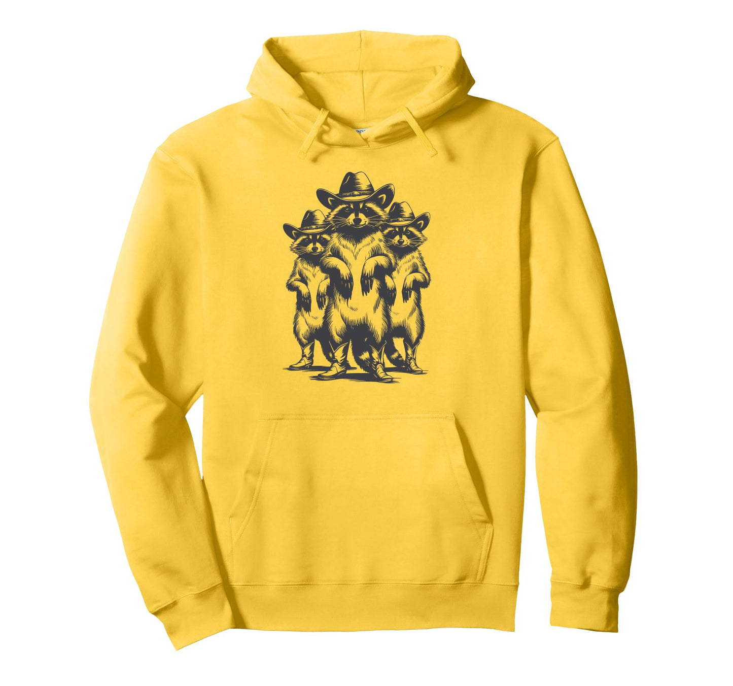 Racoon Trash Panda Cowboy Western Hoodie - Minimalist Print for Adults - T-Shirt, Sweatshirt, Hoodie
