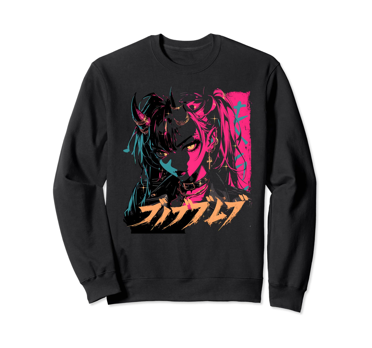 Goth Grunge Demon Anime Waifu Sweatshirt - Casual Everyday Wear Unisex - T-Shirt, Sweatshirt, Hoodie