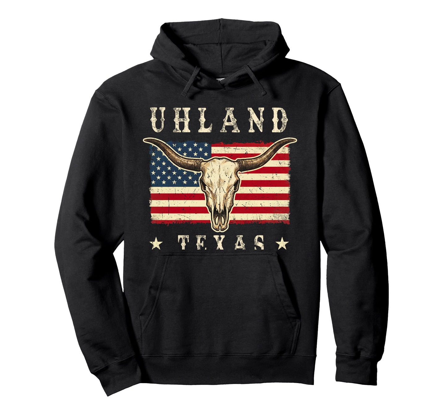 Uhland Texas Western Patriotic Skull Hoodie - Minimalist Print Unisex - T-Shirt, Sweatshirt, Hoodie