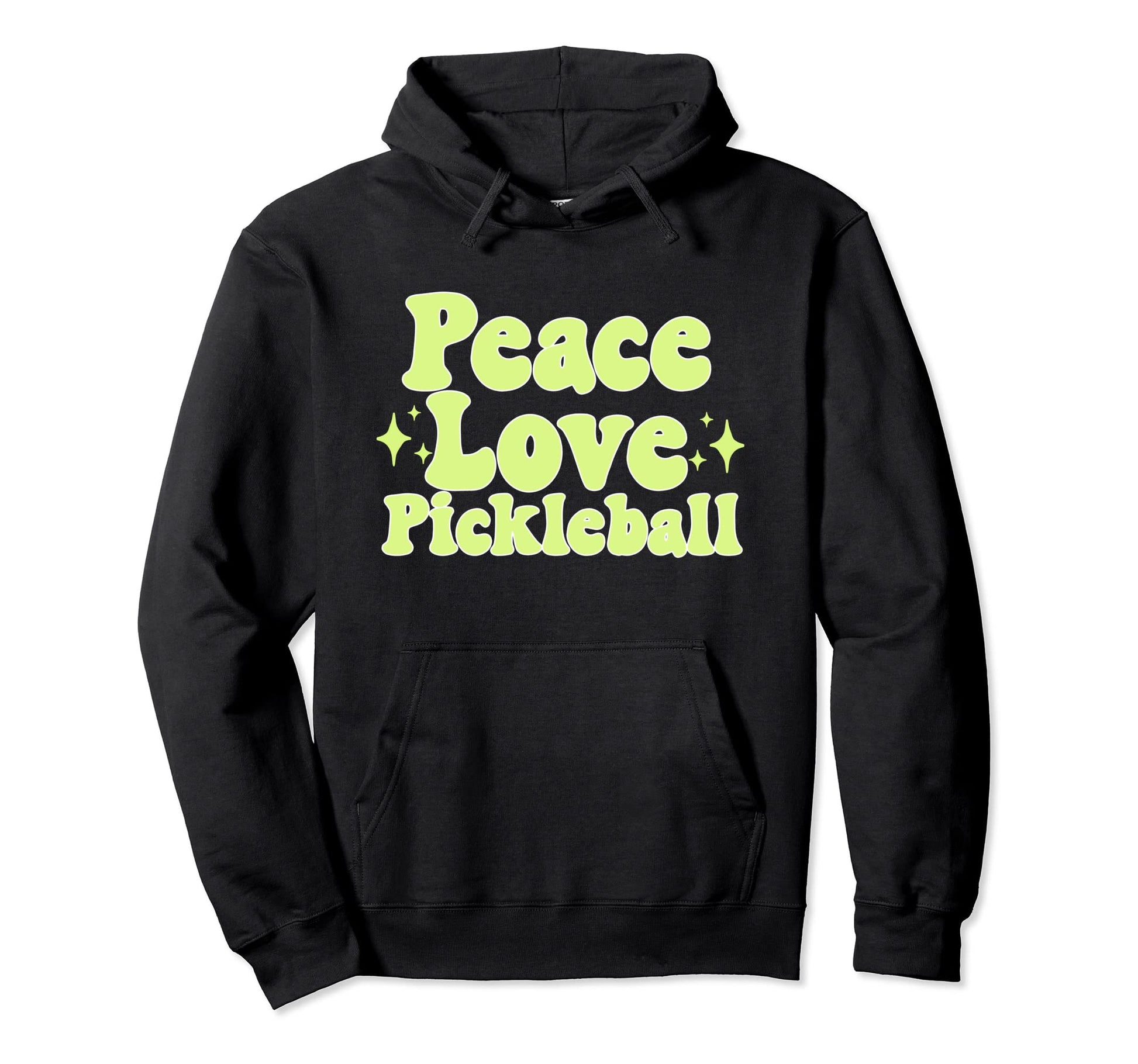 Pickleball Groovy Yellow Peace Love Hoodie - Streetwear Style Unisex - T-Shirt, Sweatshirt, Hoodie