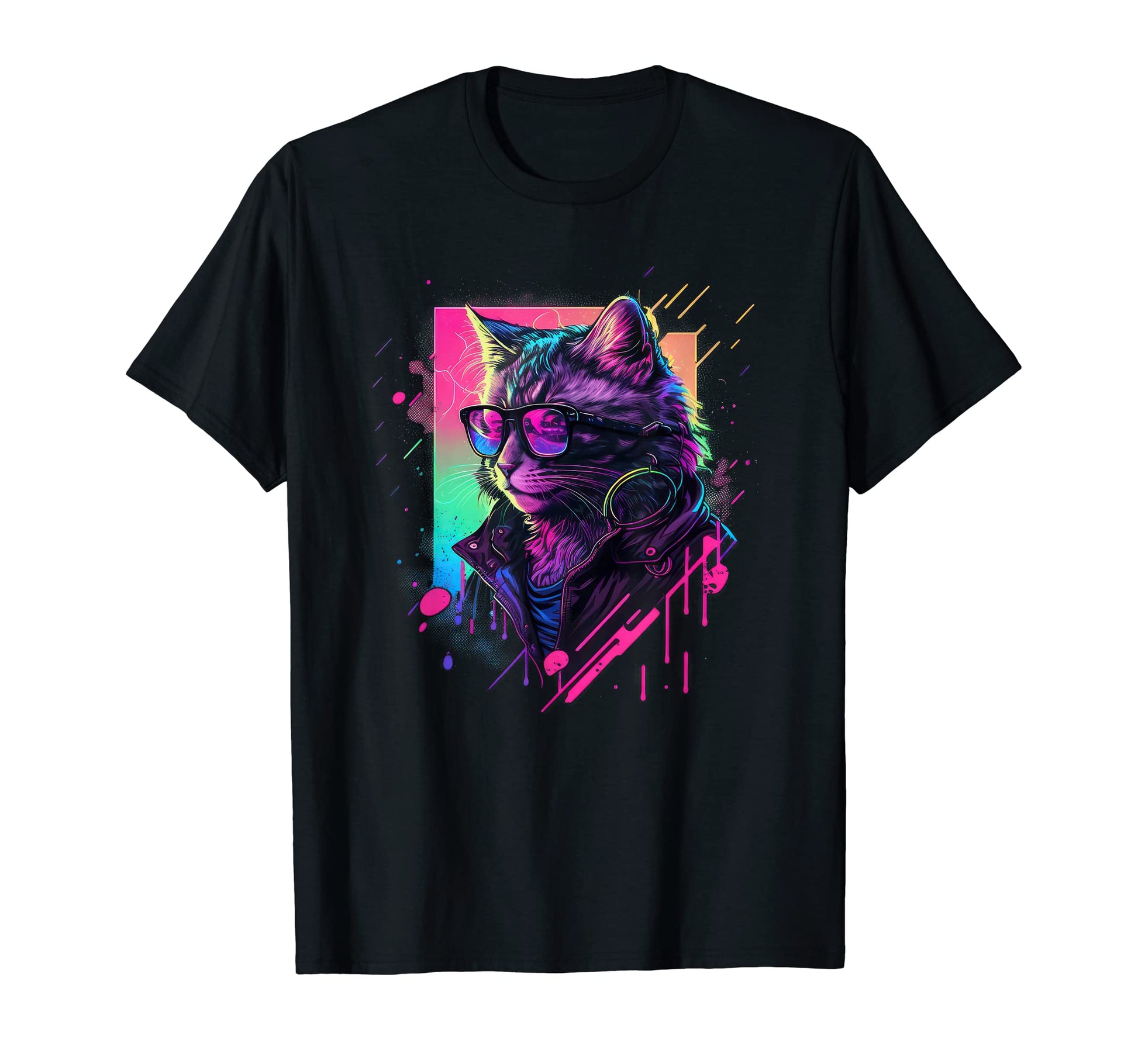Synthwave Aesthetic Cat Vaporwave Cat T-Shirt - Minimalist Print Men Women - T-Shirt, Sweatshirt, Hoodie
