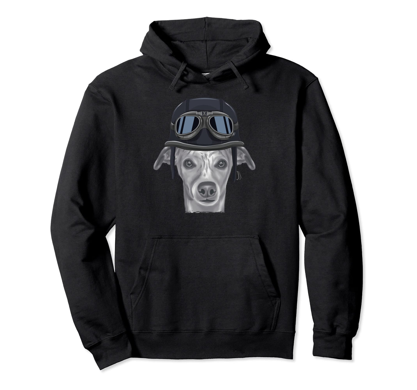 Whippet Wearing Motorcycle Helmet Hoodie - Custom Art Print Men Women - T-Shirt, Sweatshirt, Hoodie