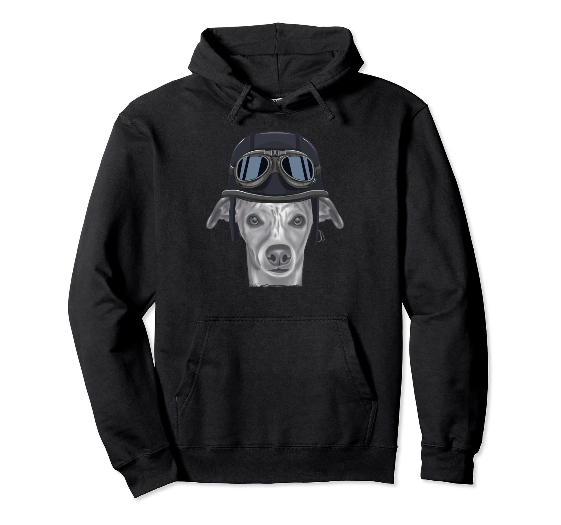 Whippet Wearing Motorcycle Helmet Hoodie - Custom Art Print Men Women - T-Shirt, Sweatshirt, Hoodie