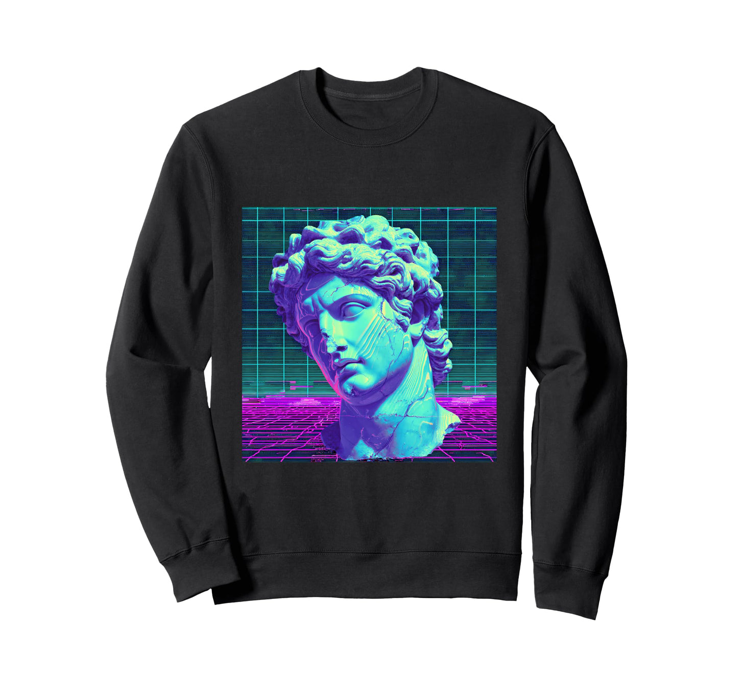 Vaporwave Glitch Art Ancient Statue Sweatshirt - Trendy Graphic for Adults - T-Shirt, Sweatshirt, Hoodie