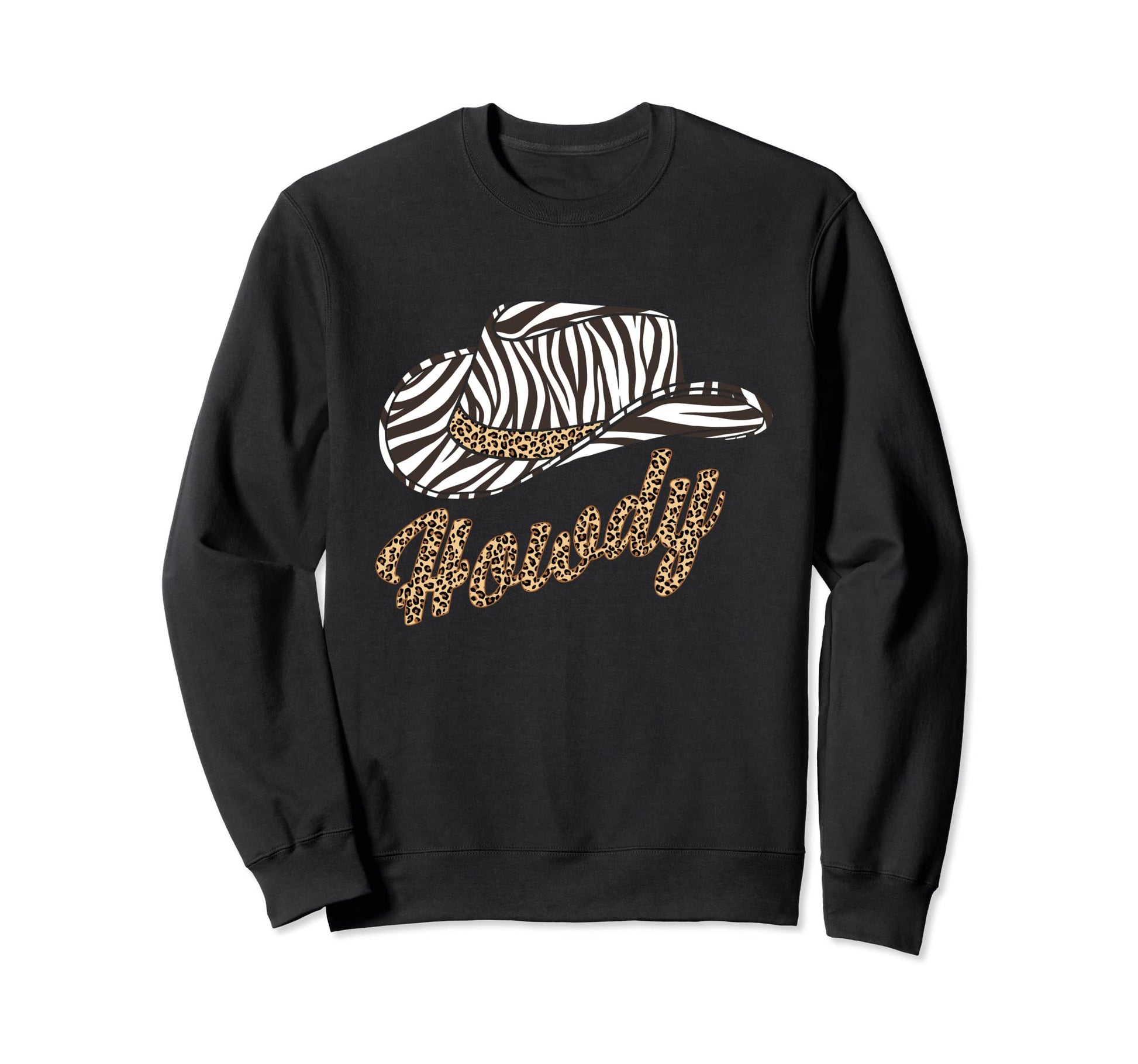 Howdy Leopard Cheetah Cowboy Hat Sweatshirt - Aesthetic Graphic for Adults - T-Shirt, Sweatshirt, Hoodie