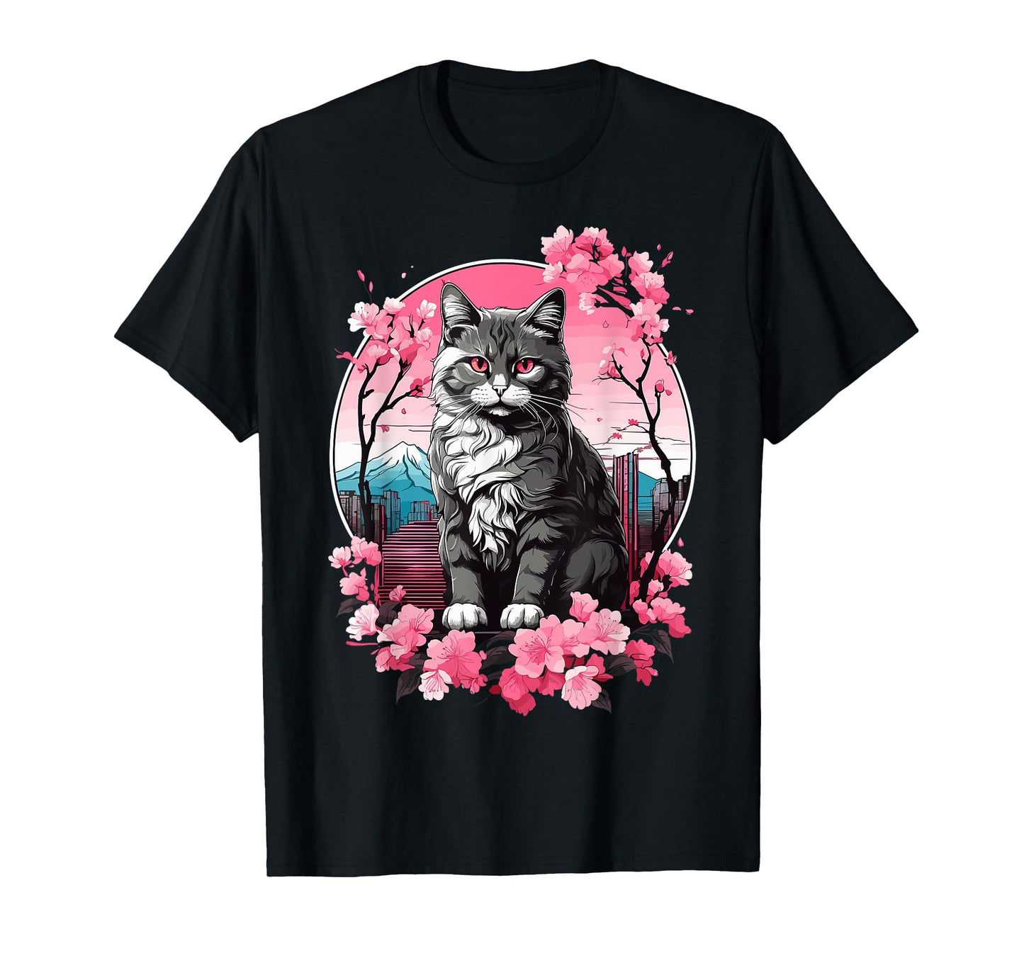 Anime Cat Japanese Vaporwave T-Shirt - Minimalist Print Men Women - T-Shirt, Sweatshirt, Hoodie