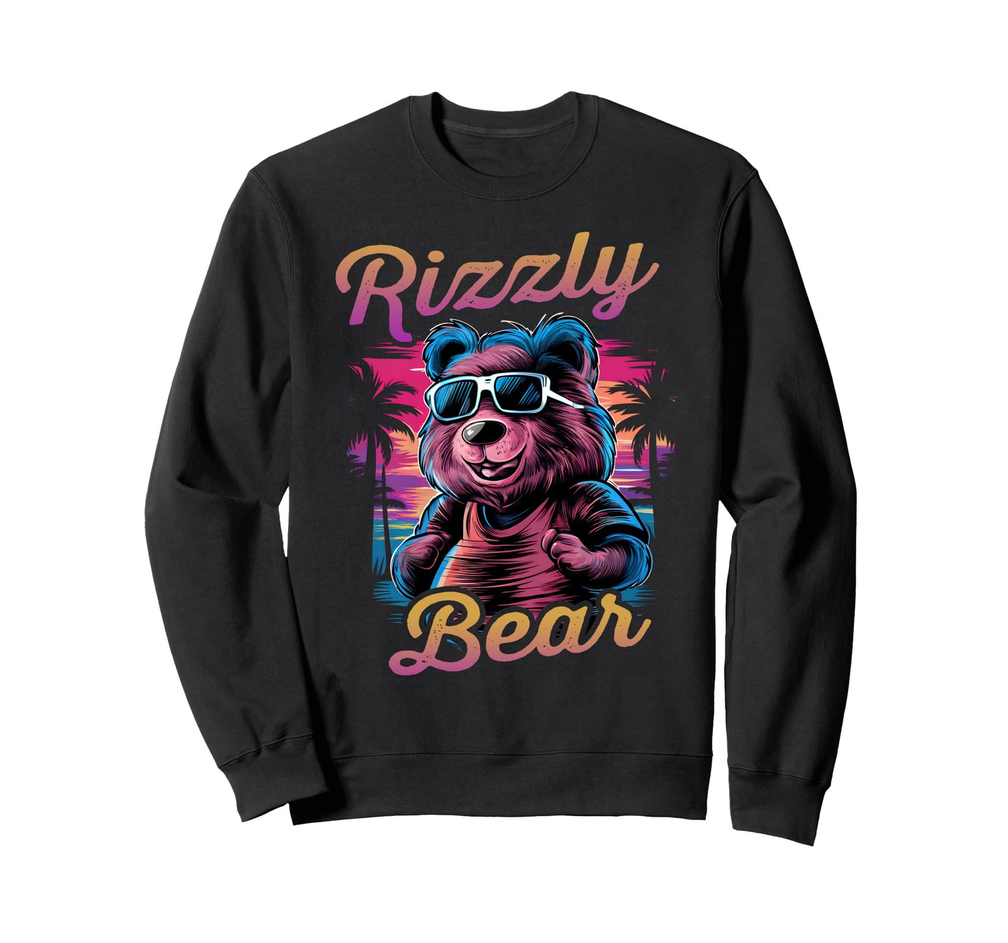 Rizzly Bear Synthwave Retrowave Sweatshirt - Trendy Graphic Unisex - T-Shirt, Sweatshirt, Hoodie