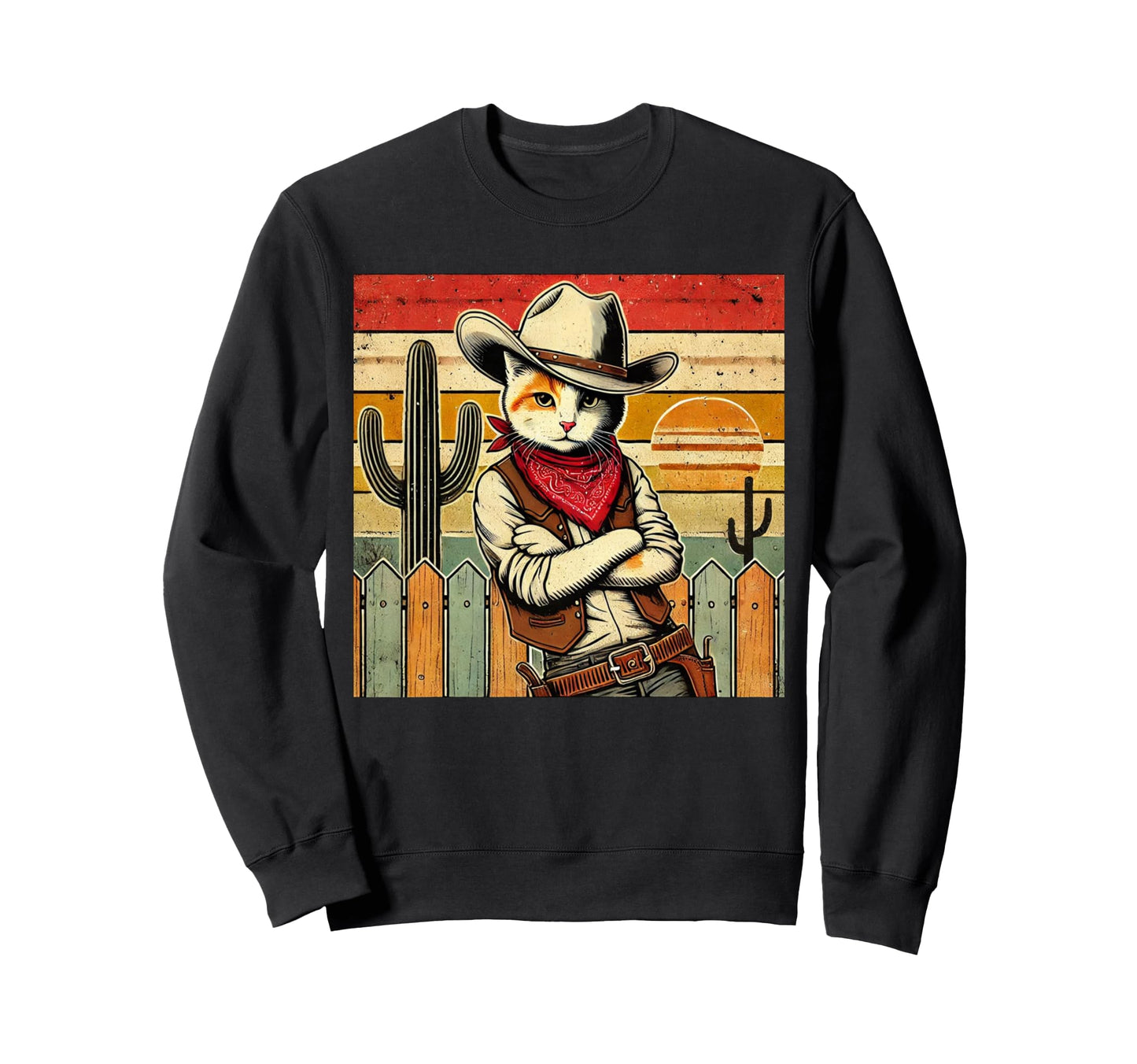 Cowboy Cat Desert Cat Cactus Sweatshirt - Streetwear Style for Adults - T-Shirt, Sweatshirt, Hoodie