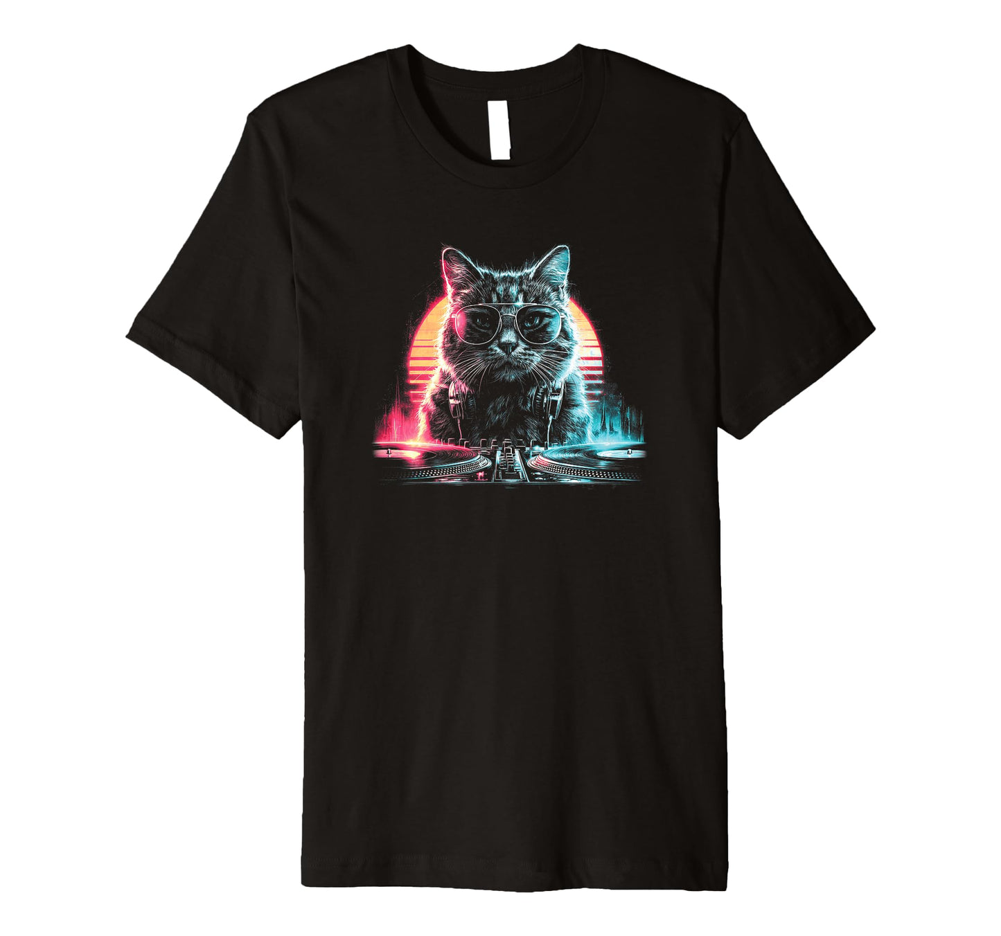 Synthwave Cat Dj 80S Music Party Art T-Shirt - Fun Novelty Design Unisex - T-Shirt, Sweatshirt, Hoodie