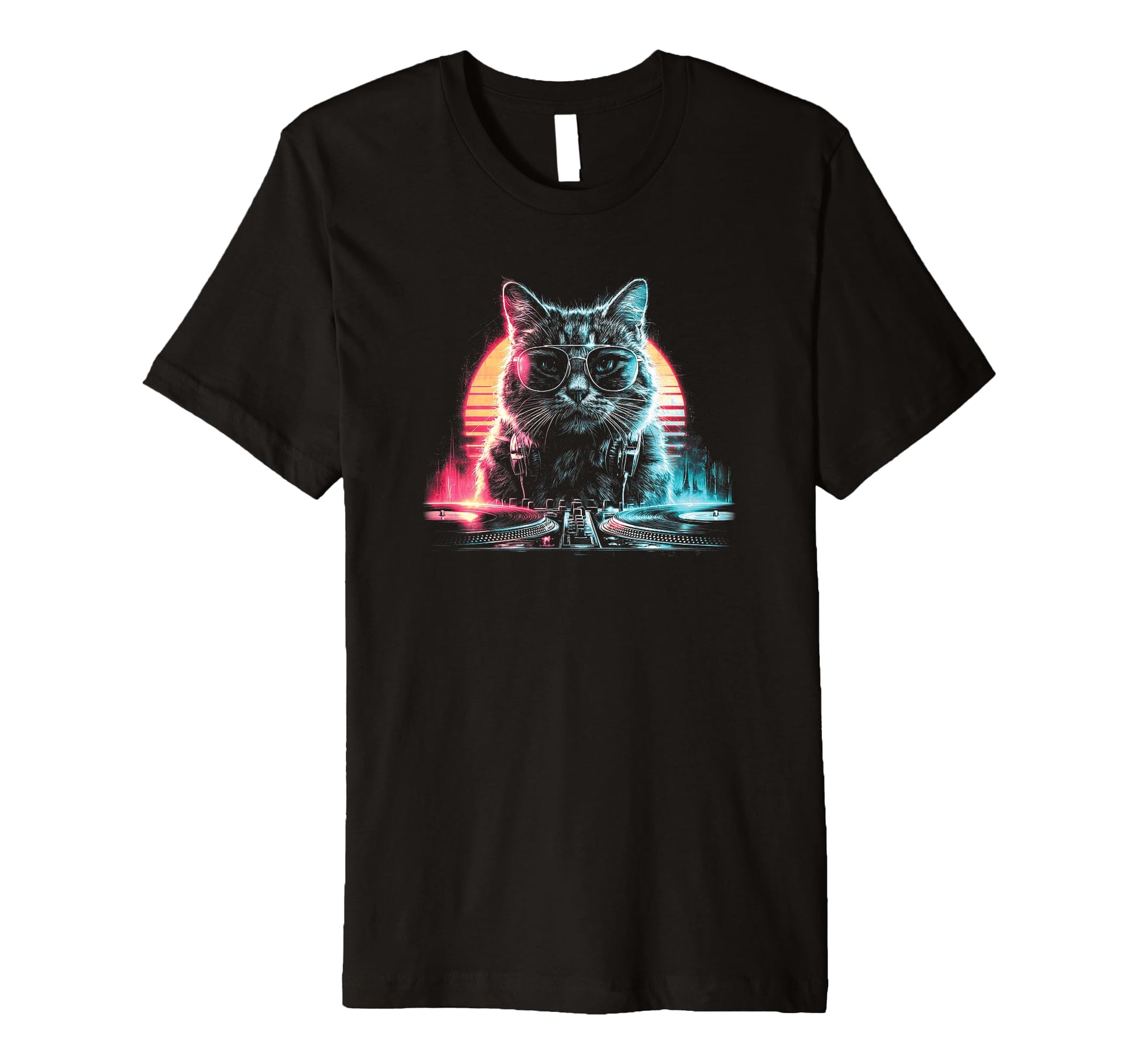 Synthwave Cat Dj 80S Music Party Art T-Shirt - Fun Novelty Design Unisex - T-Shirt, Sweatshirt, Hoodie