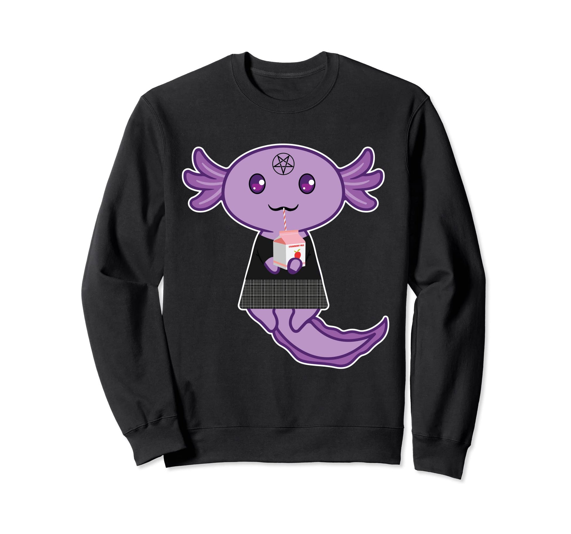 Axolotl Strawberry Milk Goth Sweatshirt - Minimalist Print for Adults - T-Shirt, Sweatshirt, Hoodie