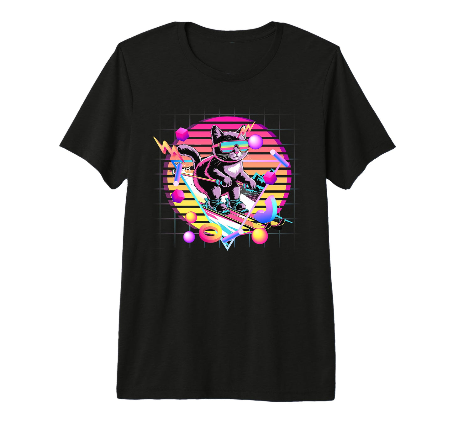 Ski Cat 80S Synthwave Feline Skier T-Shirt - Novelty Apparel Men Women - T-Shirt, Sweatshirt, Hoodie