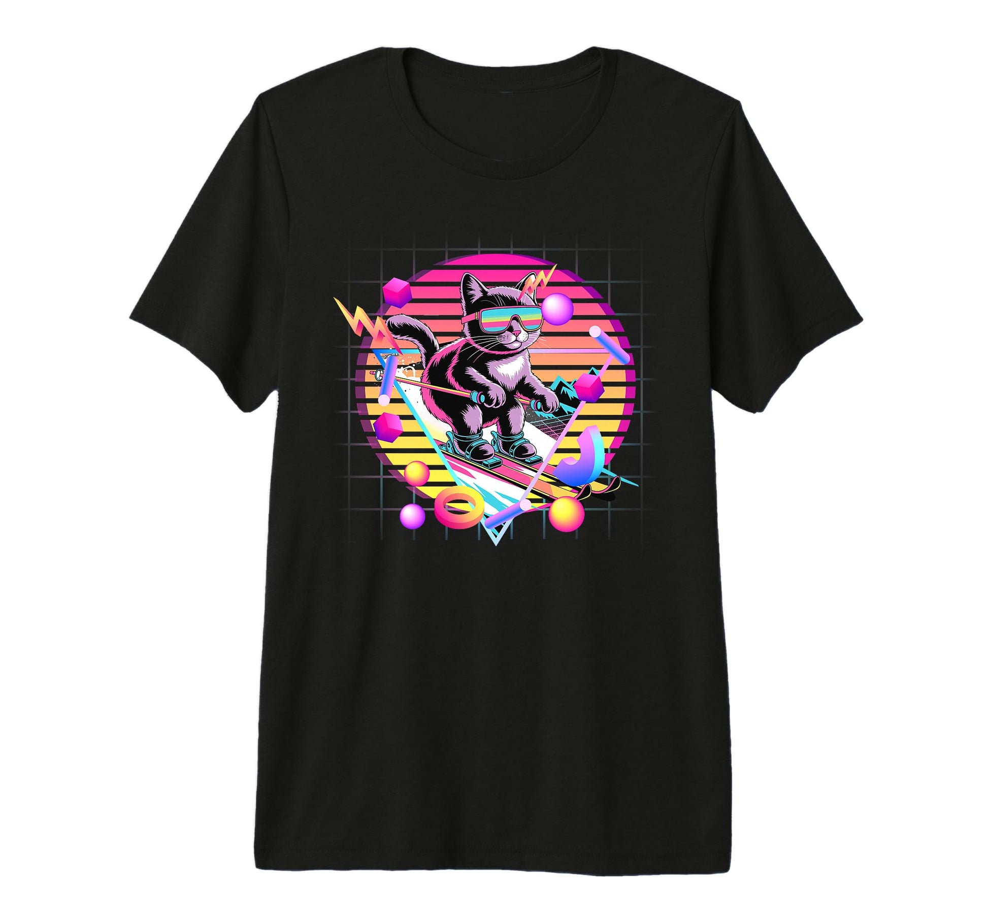 Ski Cat 80S Synthwave Feline Skier T-Shirt - Novelty Apparel Men Women - T-Shirt, Sweatshirt, Hoodie