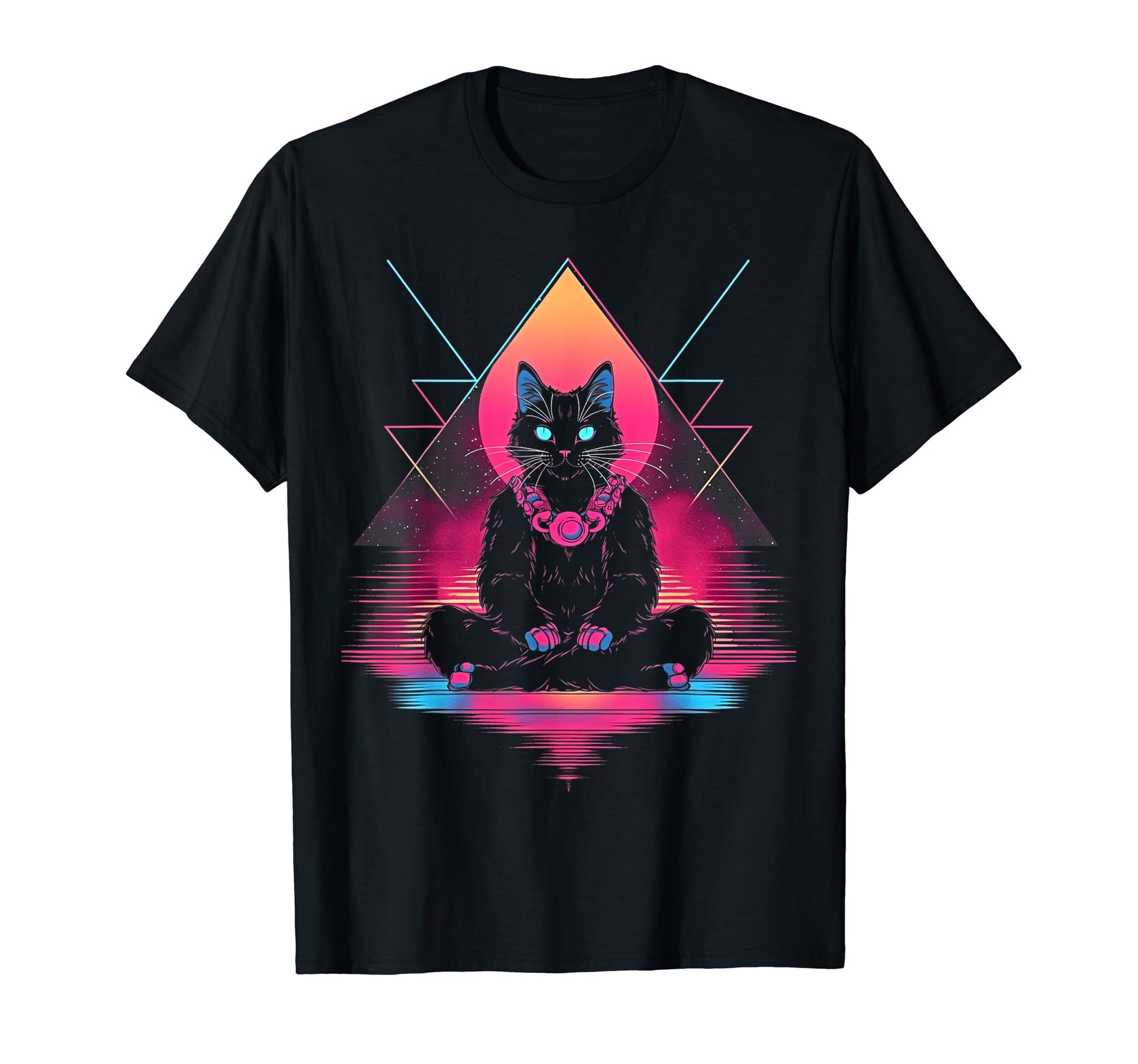 Synthwave Cat Samurai Mediation T-Shirt - Fun Novelty Design for Adults - T-Shirt, Sweatshirt, Hoodie