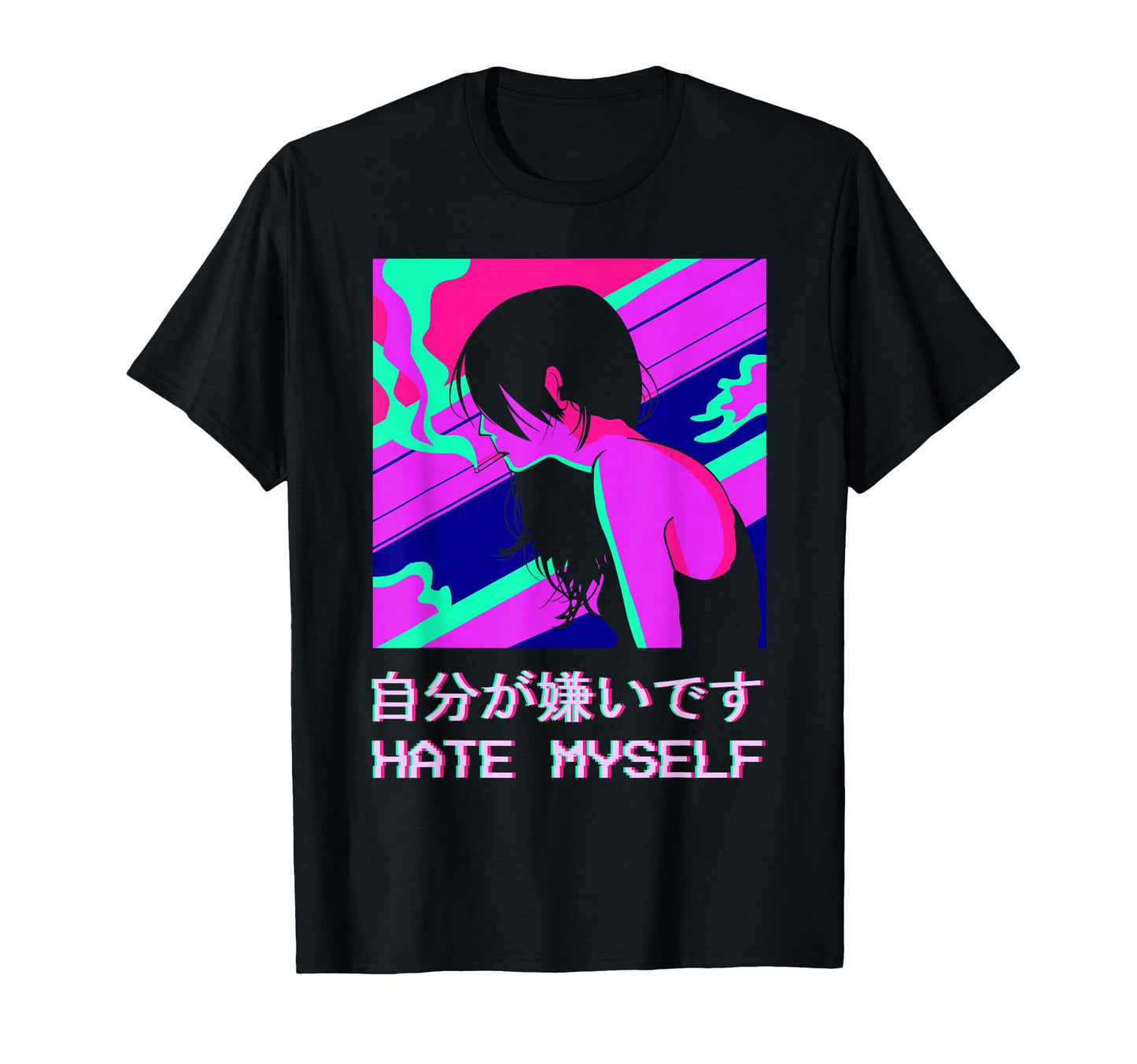 Hate Myself Anime Japanese Vaporwave T-Shirt - Trendy Graphic Men Women - T-Shirt, Sweatshirt, Hoodie
