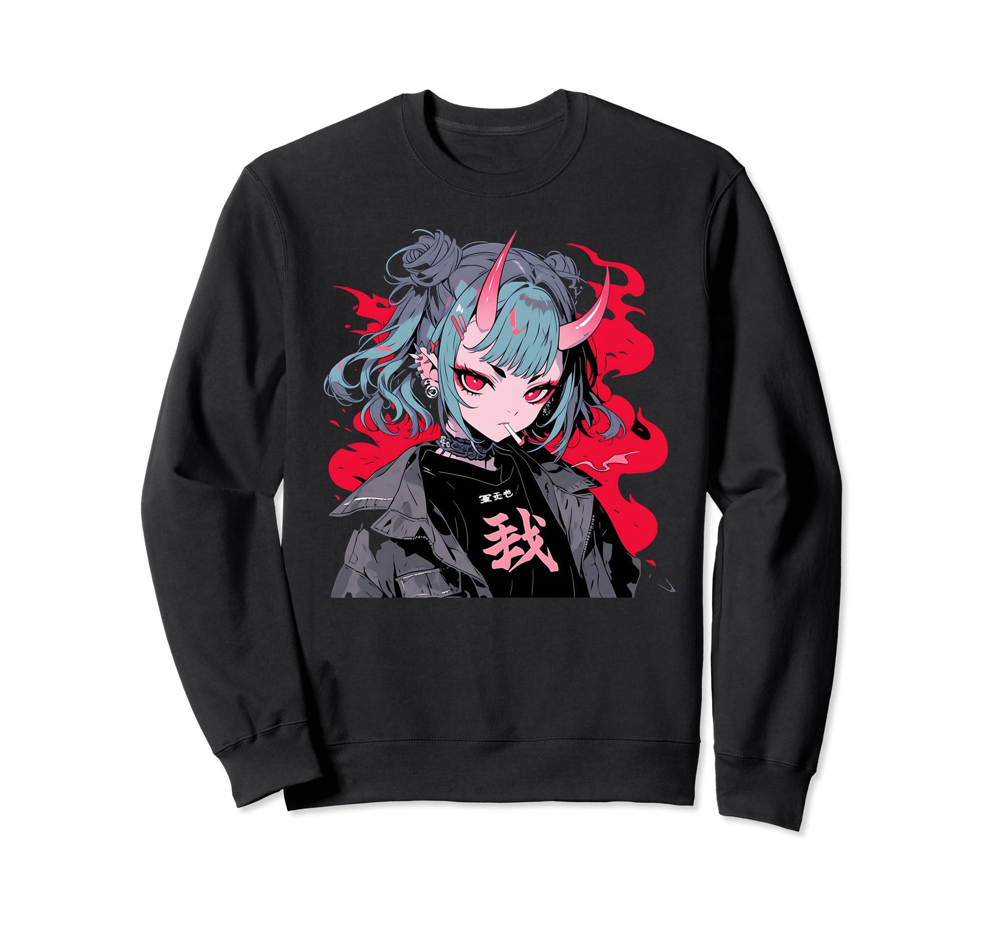 Goth Grunge Demon Anime Waifu Sweatshirt - Casual Everyday Wear Men Women - T-Shirt, Sweatshirt, Hoodie