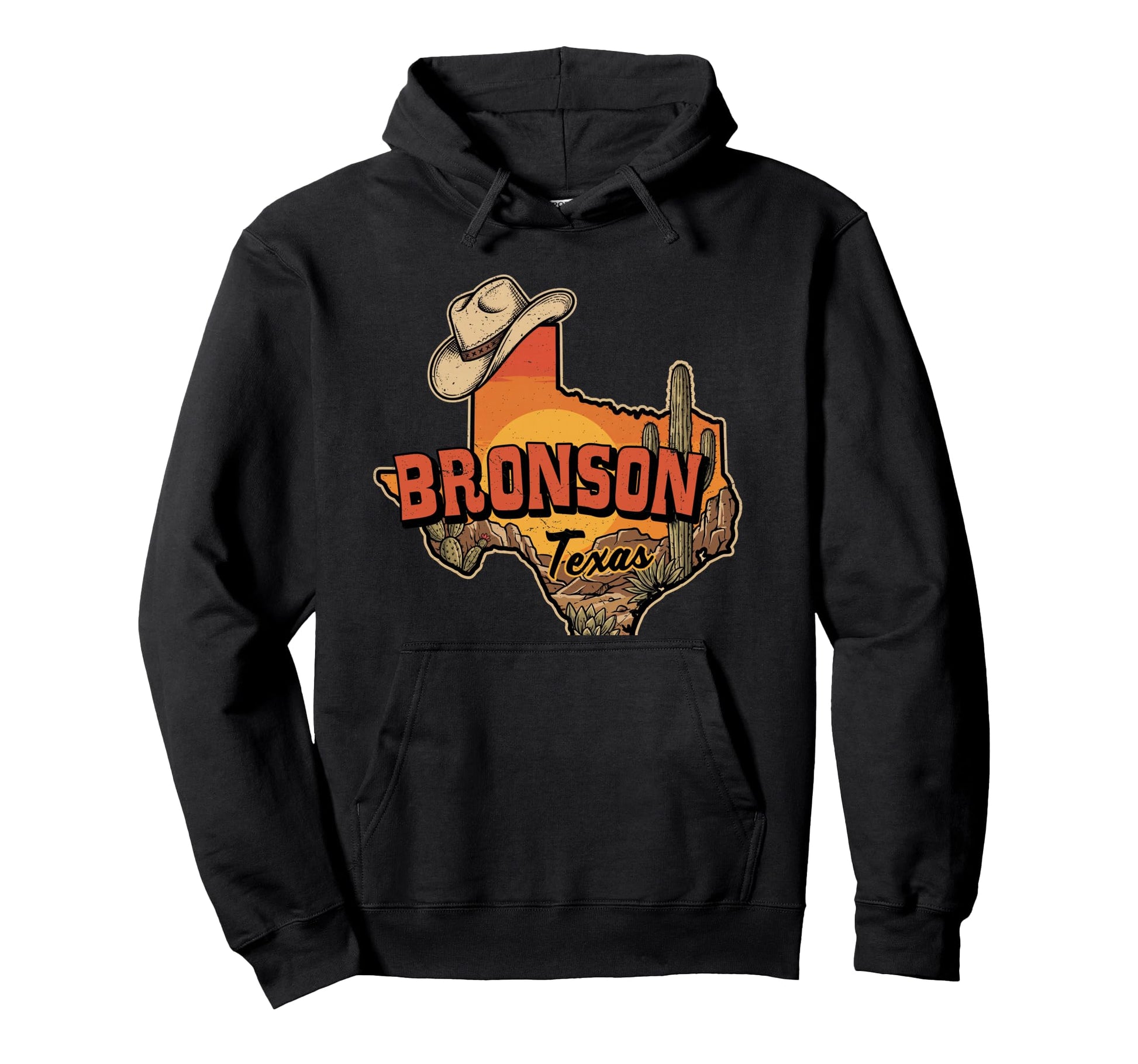 Bronson Texas Cowboy Hat Desert Cactus Hoodie - Trendy Graphic Men Women - T-Shirt, Sweatshirt, Hoodie