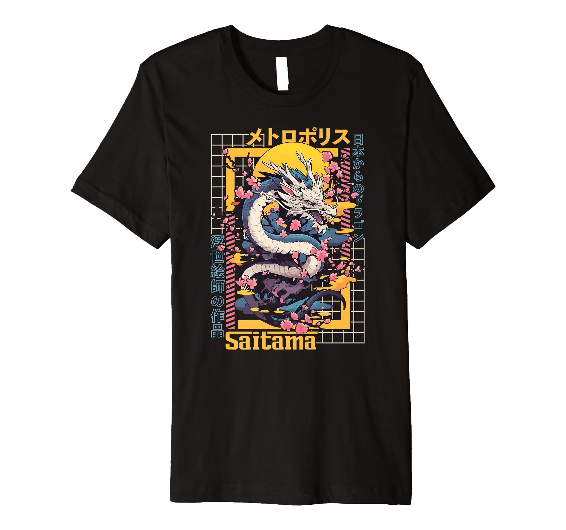 Saitama City Synthwave 80S Dragon Asian T-Shirt - Graphic Print for Adults - T-Shirt, Sweatshirt, Hoodie