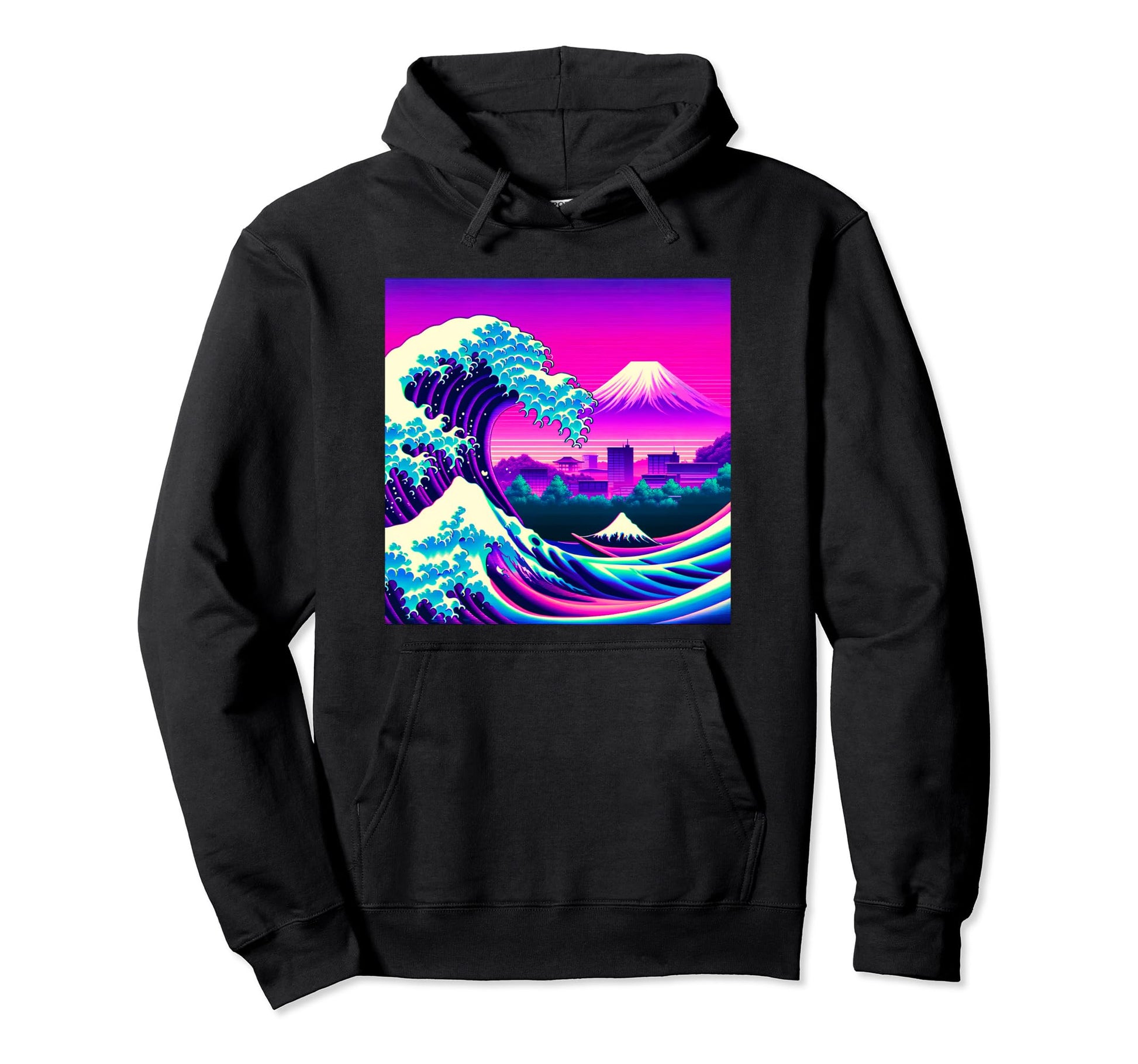 Vaporwave Great Wave Off Kanagawa Hoodie - Fun Novelty Design Unisex - T-Shirt, Sweatshirt, Hoodie