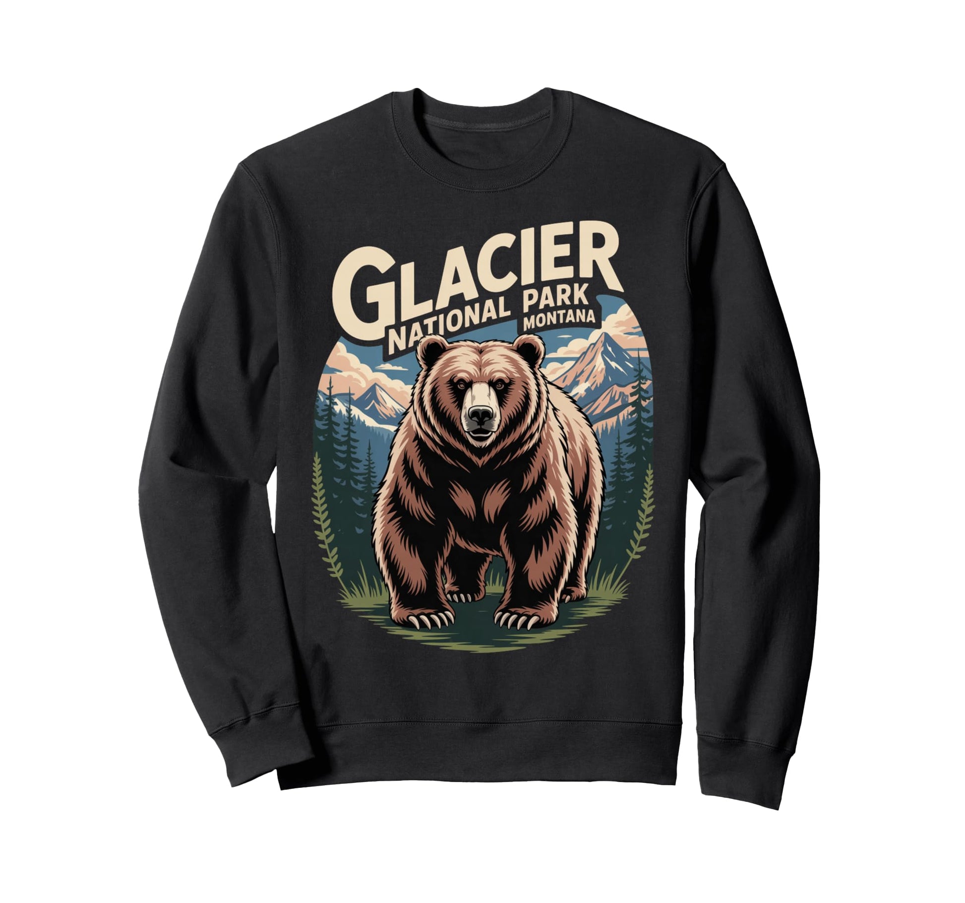 Glacier National Park Bear Travel Sweatshirt - Minimalist Print Men Women - T-Shirt, Sweatshirt, Hoodie
