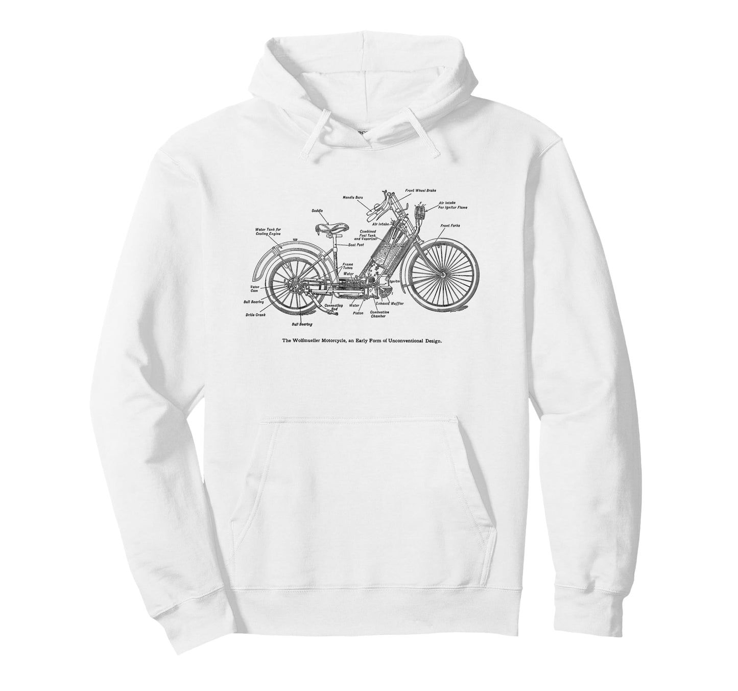 Wolfmueller Motorcycle Diagram Blueprint Hoodie - Graphic Print Men Women - T-Shirt, Sweatshirt, Hoodie