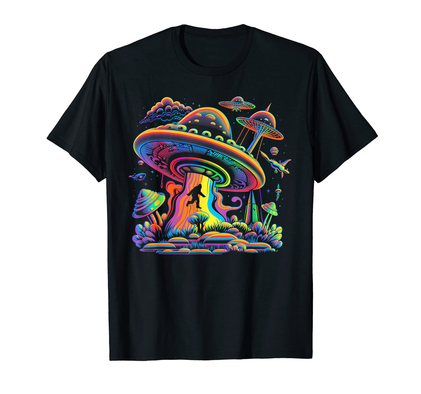 Ufo Funny Bigfoot Sasquatch 80S 70S T-Shirt - Casual Everyday Wear Unisex - T-Shirt, Sweatshirt, Hoodie