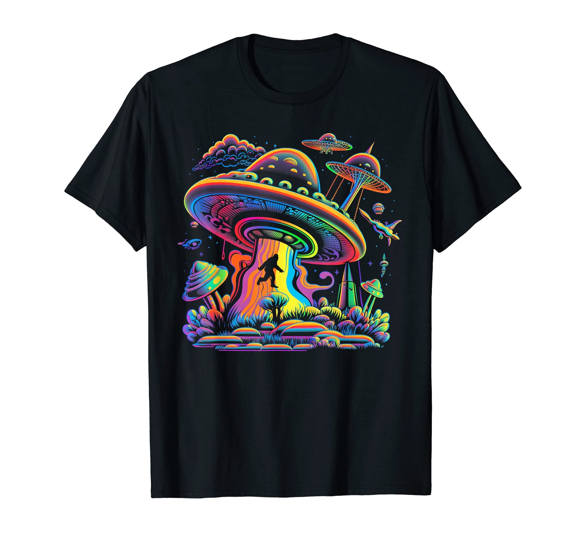 Ufo Funny Bigfoot Sasquatch 80S T-Shirt - Fun Novelty Design for Adults - T-Shirt, Sweatshirt, Hoodie