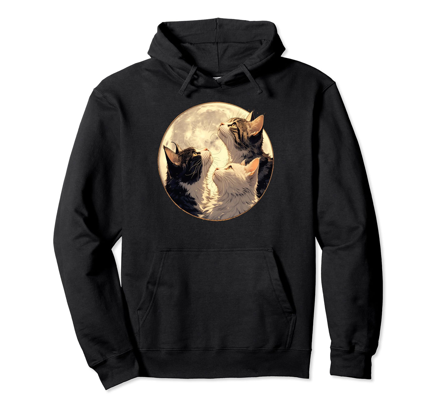 Cat Howling Moon Cowboy Funny Hoodie - Casual Everyday Wear Unisex - T-Shirt, Sweatshirt, Hoodie