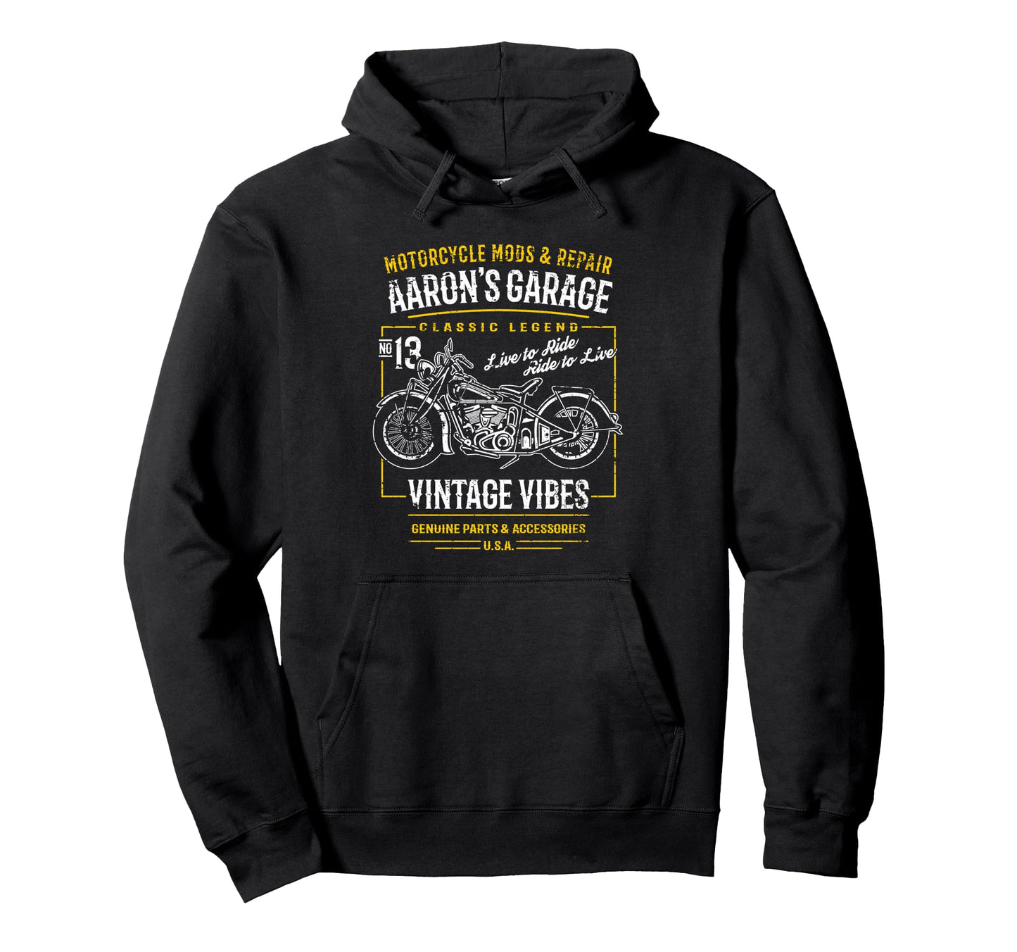 Aarons Garage Motorcycle Name Aaron Hoodie - Unique Graphic Unisex - T-Shirt, Sweatshirt, Hoodie