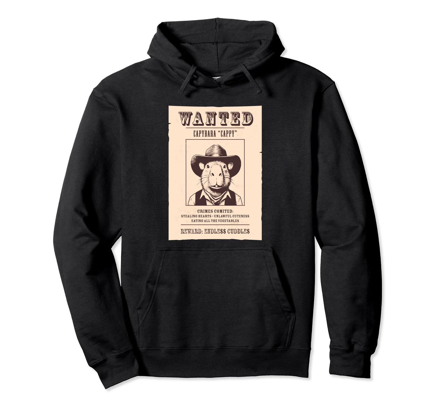 Capybara Cowboy Wanted Hoodie - Graphic Print for Adults - T-Shirt, Sweatshirt, Hoodie