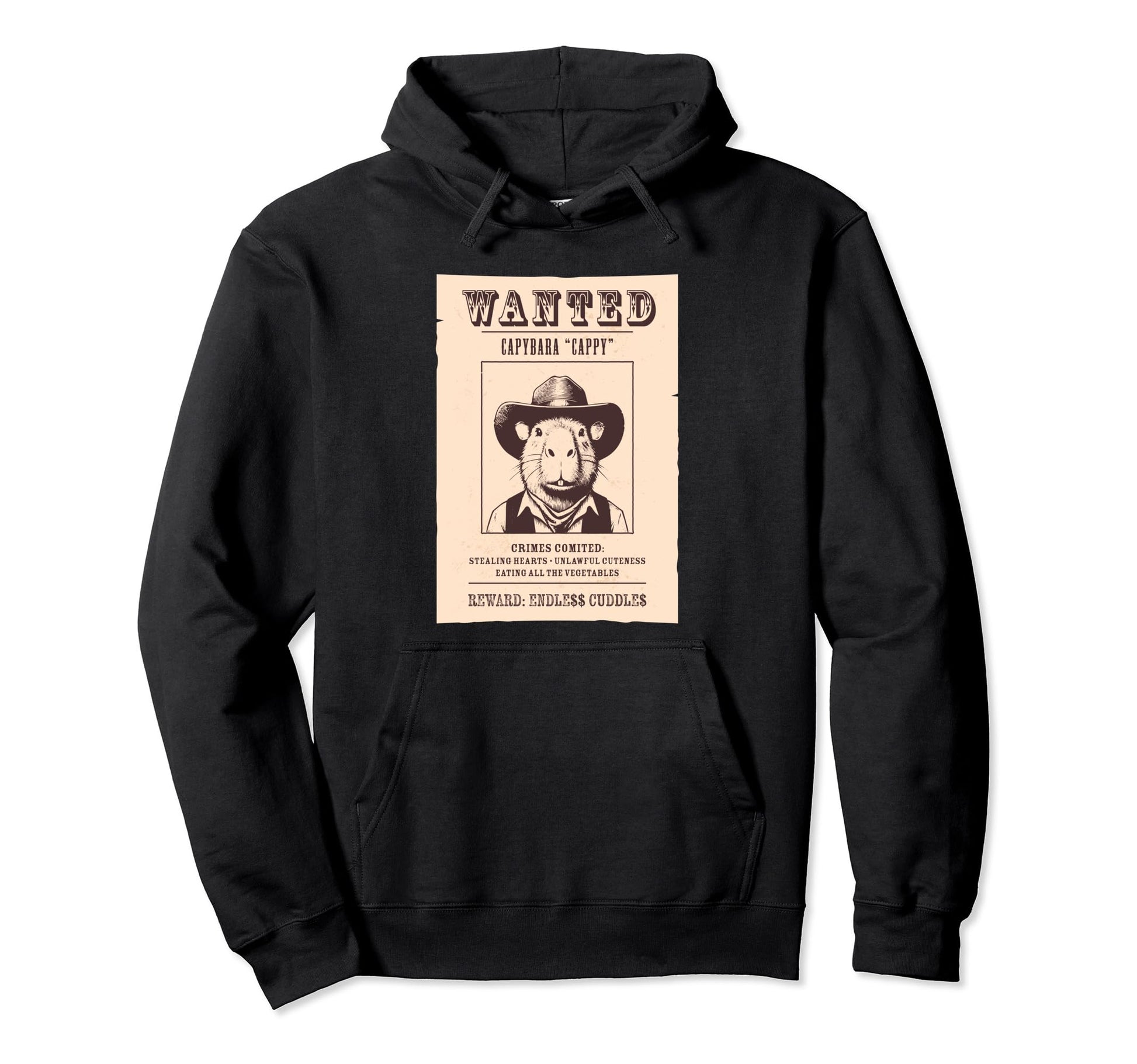 Capybara Cowboy Wanted Hoodie - Graphic Print for Adults - T-Shirt, Sweatshirt, Hoodie