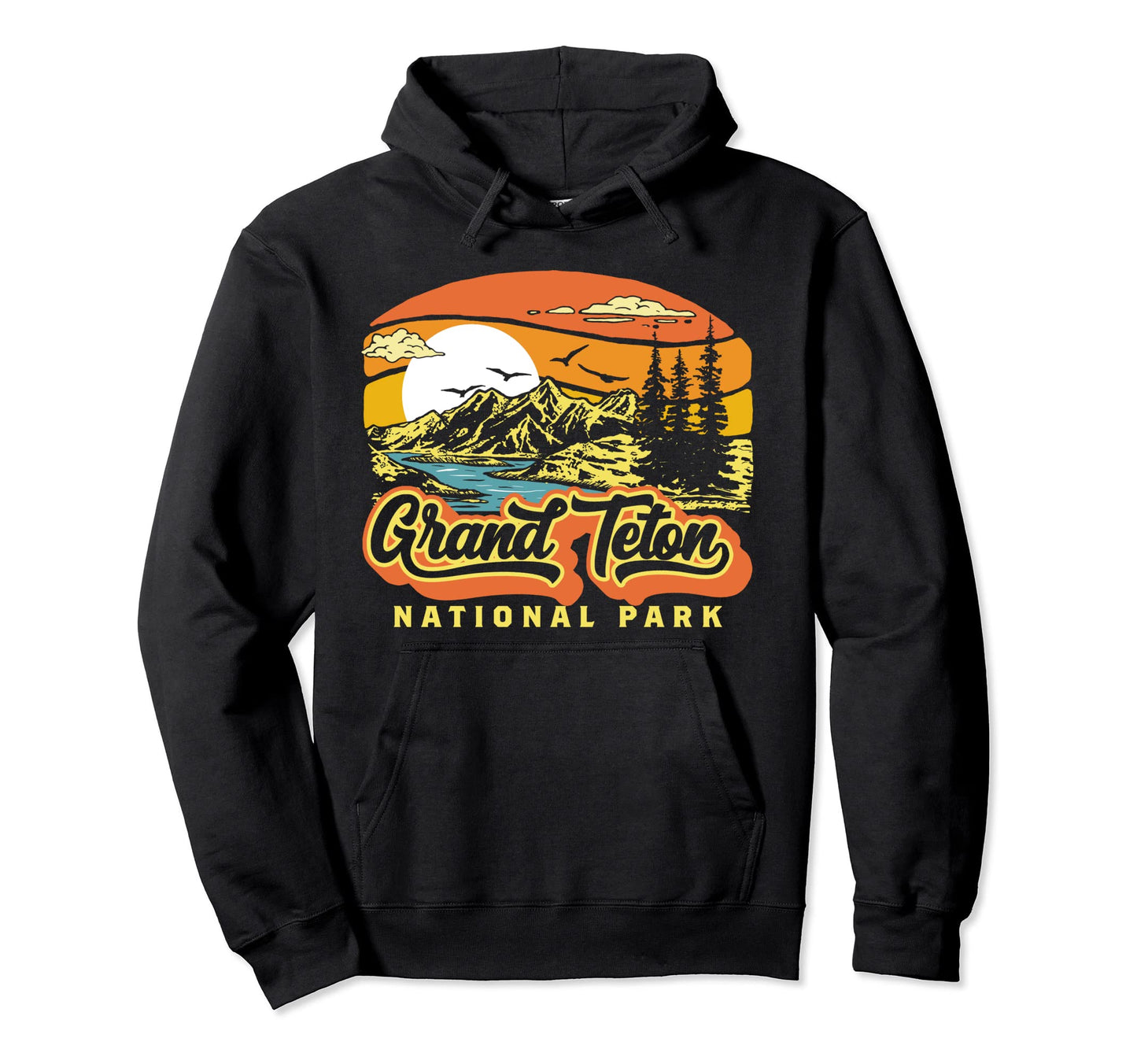 Grand Teton National Park 80S Mountains Hoodie - Fun Novelty Design Unisex - T-Shirt, Sweatshirt, Hoodie