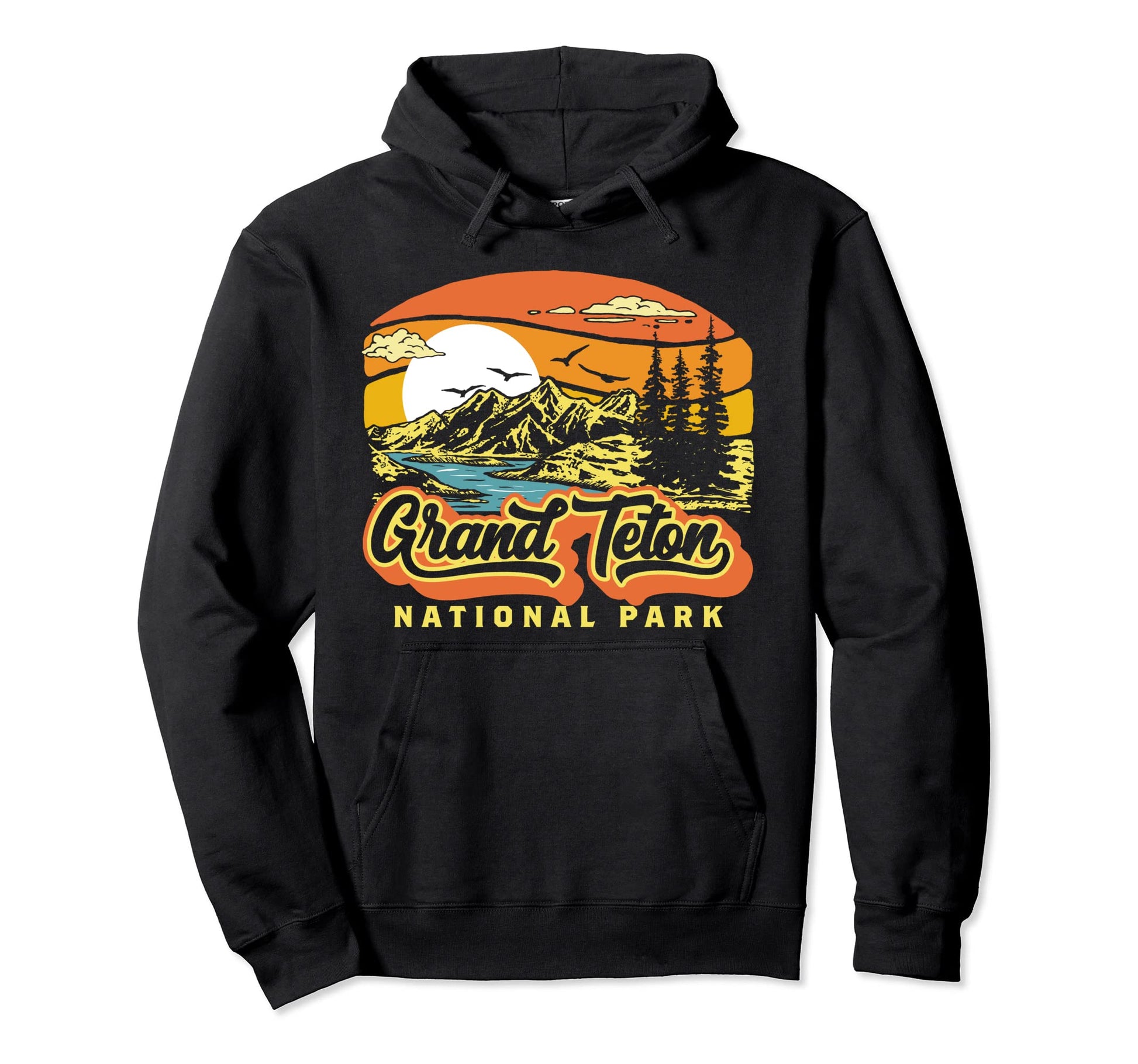Grand Teton National Park 80S Mountains Hoodie - Fun Novelty Design Unisex - T-Shirt, Sweatshirt, Hoodie